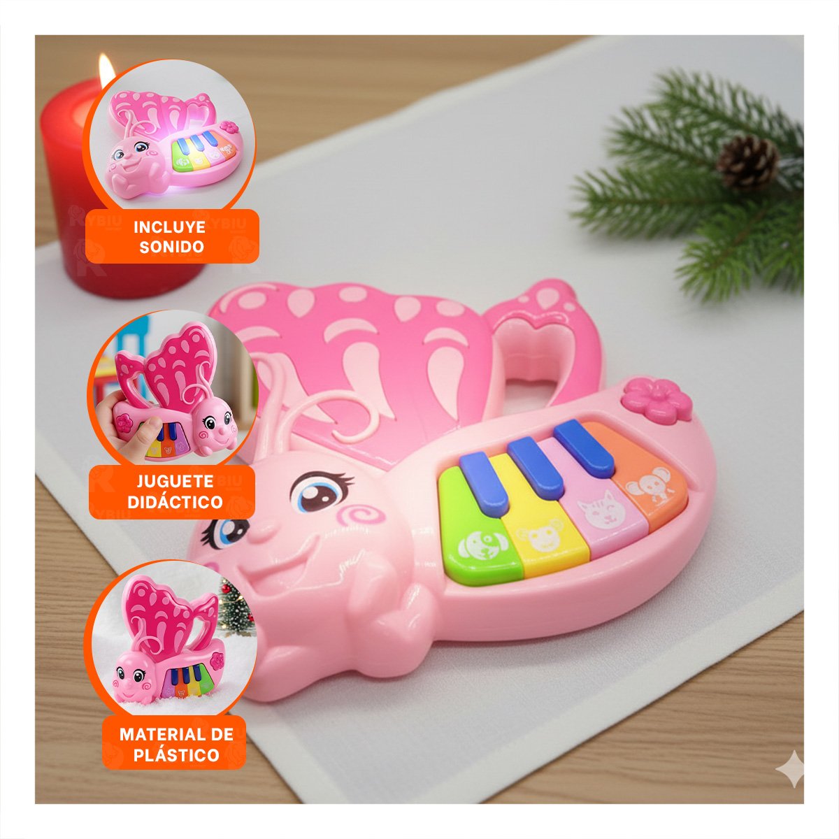 PACK6 MELODIA MUSICAL MARIPOSA ROSADO 22X26 CM PARA JUEGO INFANTIL Y+REGALO STICKER - 3