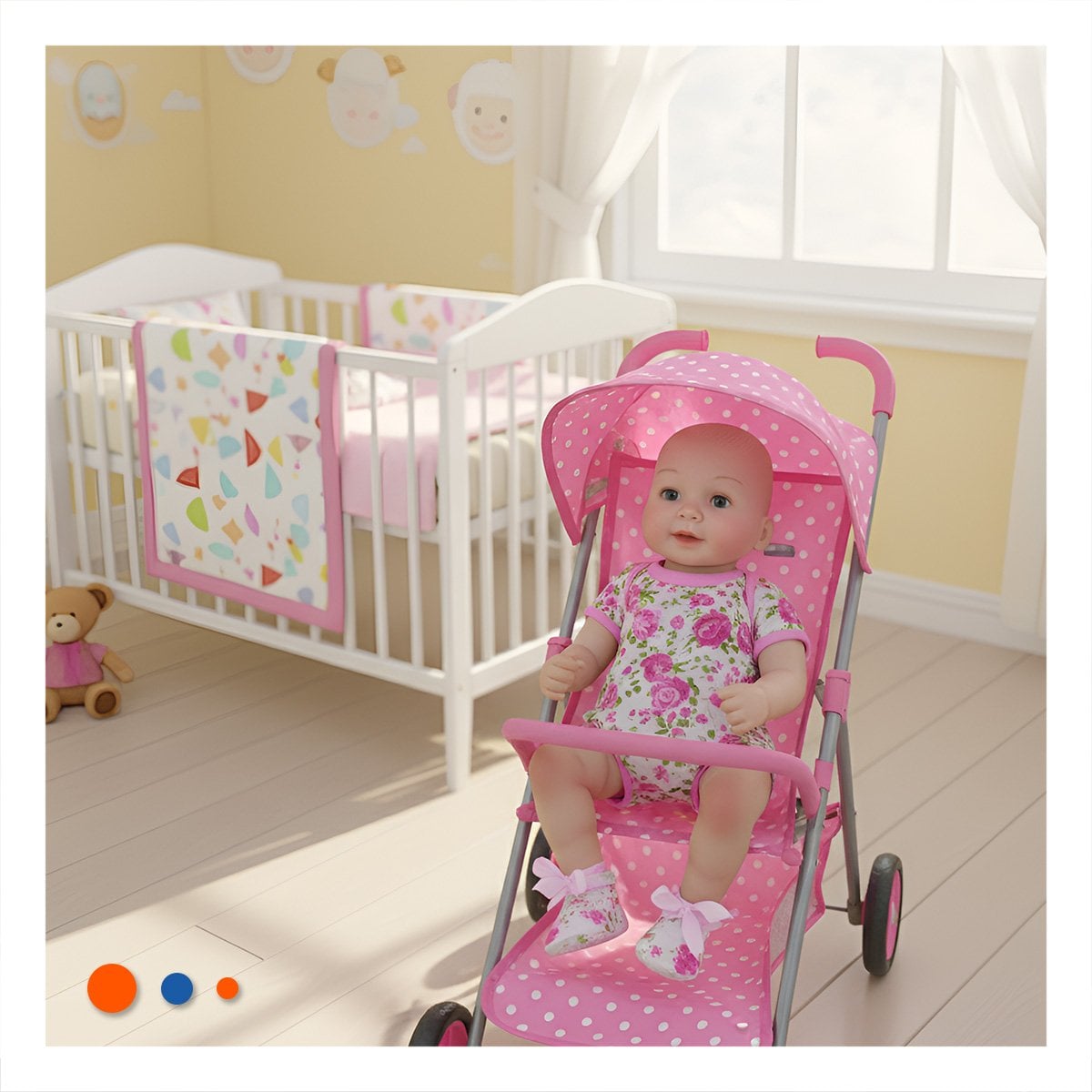 COMPANERA INFANTIL REALISTA CON VESTIDO ROSADO VUELOS Y VINCHA PUNTITOS Y+REGALO STICKER - 2