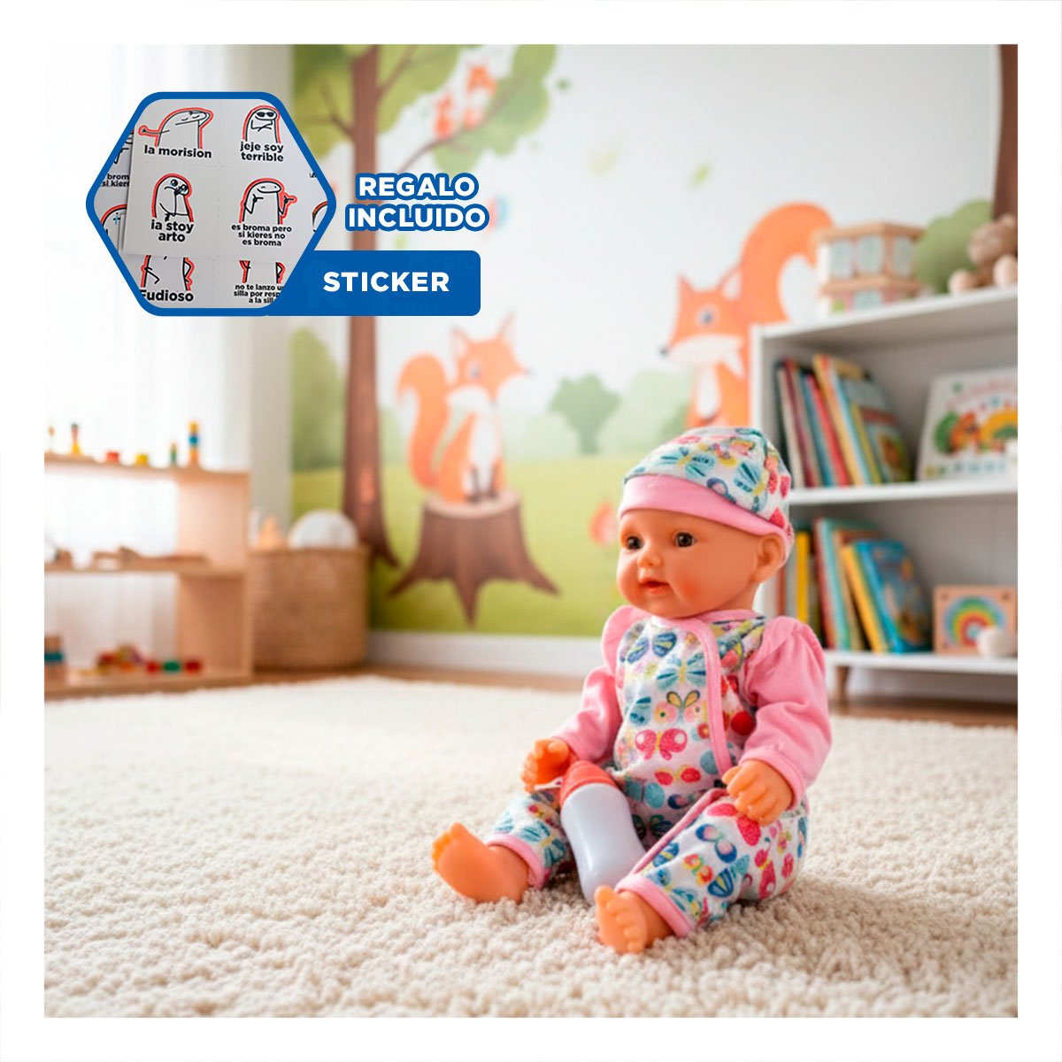 JUGUETE BEBES ENTERIZO CON MARIPOSAS Y ACCESORIOS ROSADO SUAVE PARA DECORACION Y+REGALO STICKER - 1