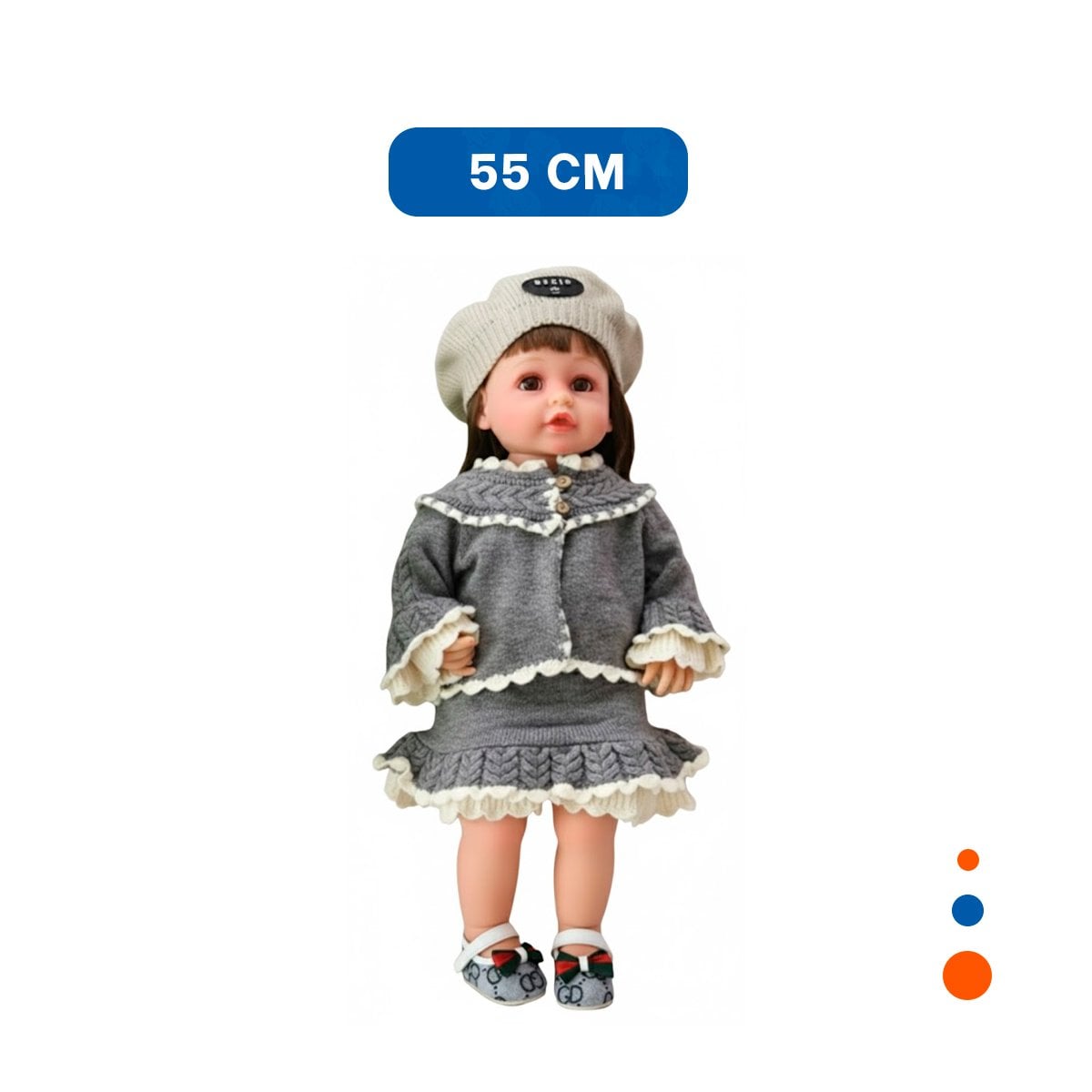 FIGURA YESSY ESTILO CLASICO PLOMO 55CM CON VESTIDO VOLANTES TEJIDO Y GORRO Y+LIGAS REGALO - 4