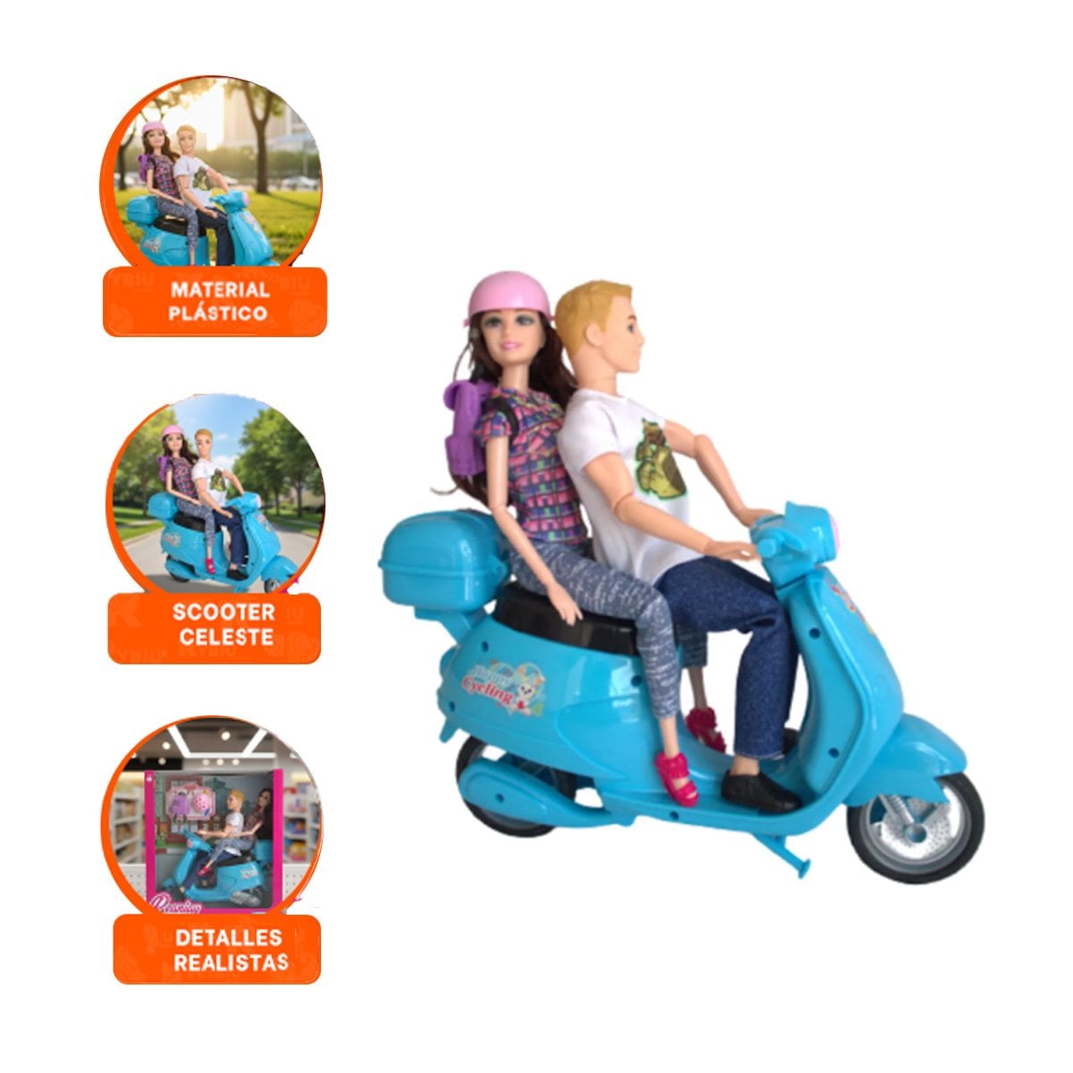 COMPLEMENTOS DECORATIVOS PAREJA EN MOTO CON MOCHILA Y CASCO CELESTE HOGAR - 3