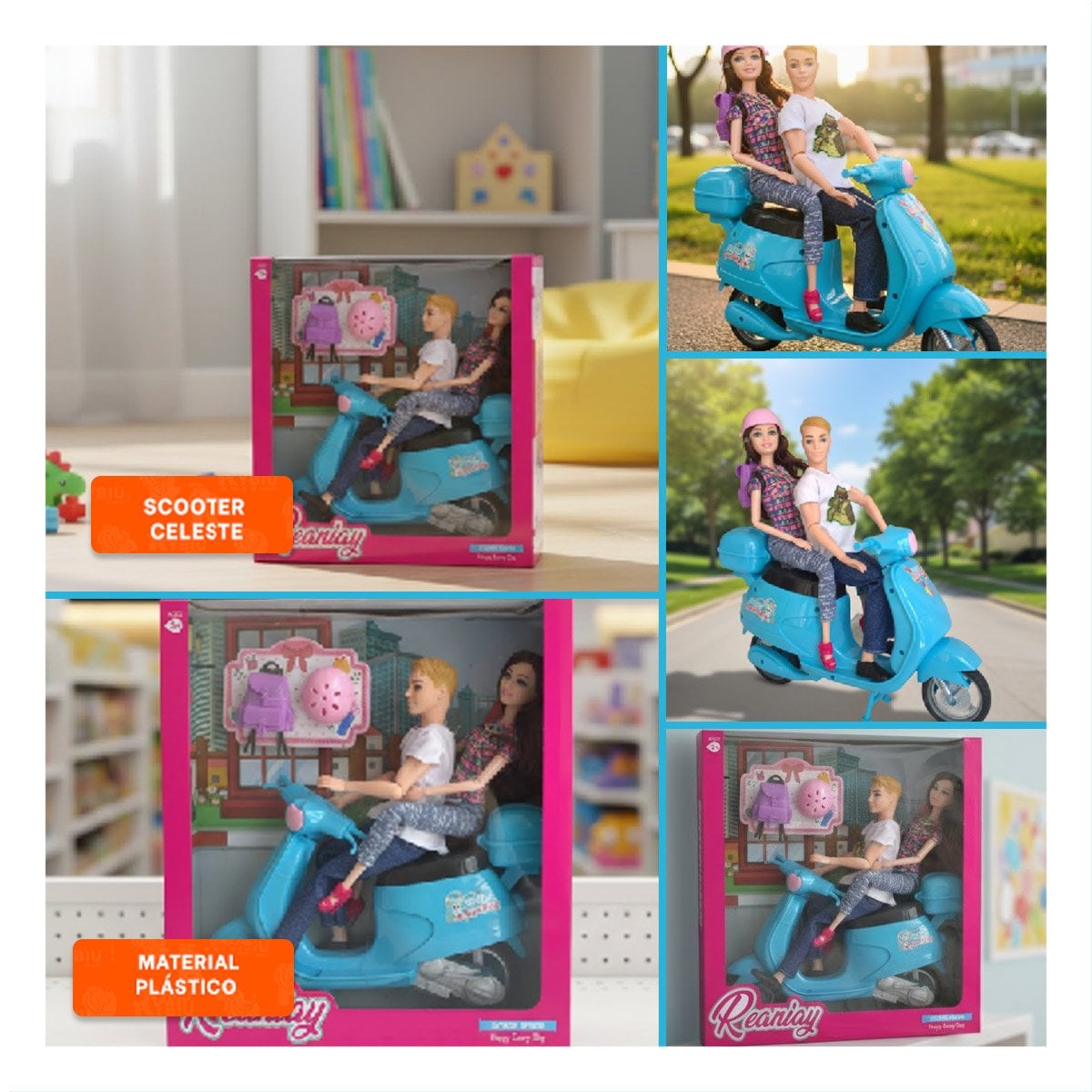COMPLEMENTOS DECORATIVOS PAREJA EN MOTO CON MOCHILA Y CASCO CELESTE HOGAR - 5