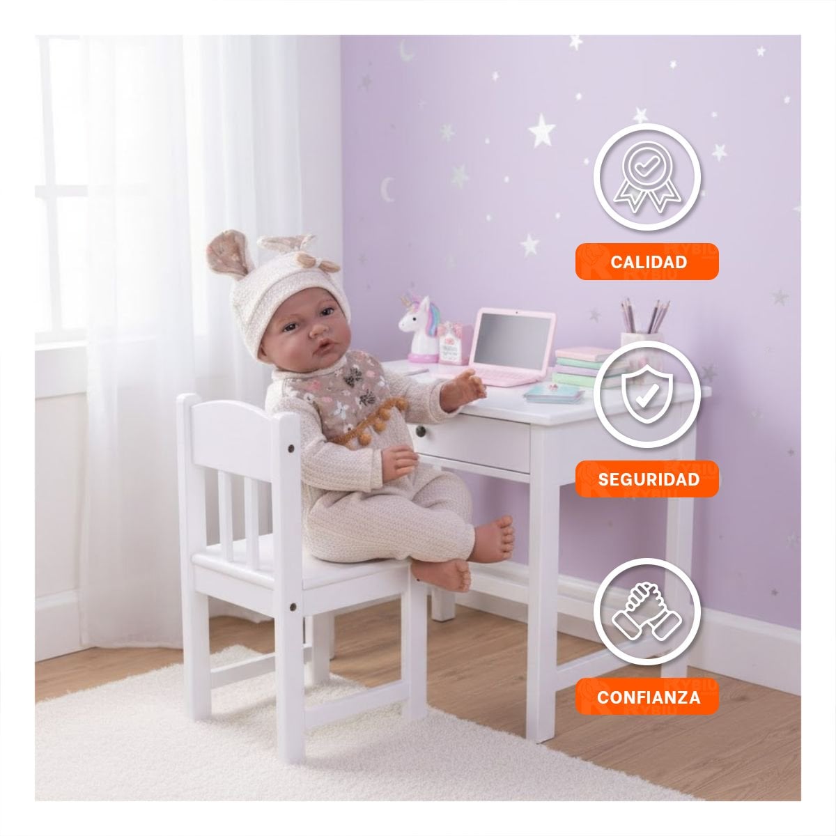 BEBE DE JUEGO 42CM VESTIDO EN AMARILLO PARA RUTINAS DE JUEGO DOMESTICO Y+PAPEL REGALO - 3