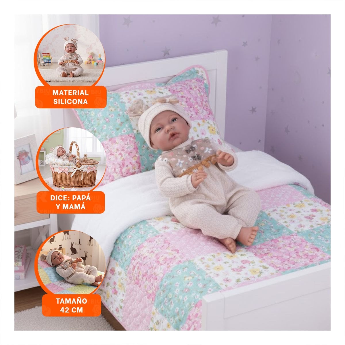BEBE DE JUEGO 42CM VESTIDO EN AMARILLO PARA RUTINAS DE JUEGO DOMESTICO Y+PAPEL REGALO - 5