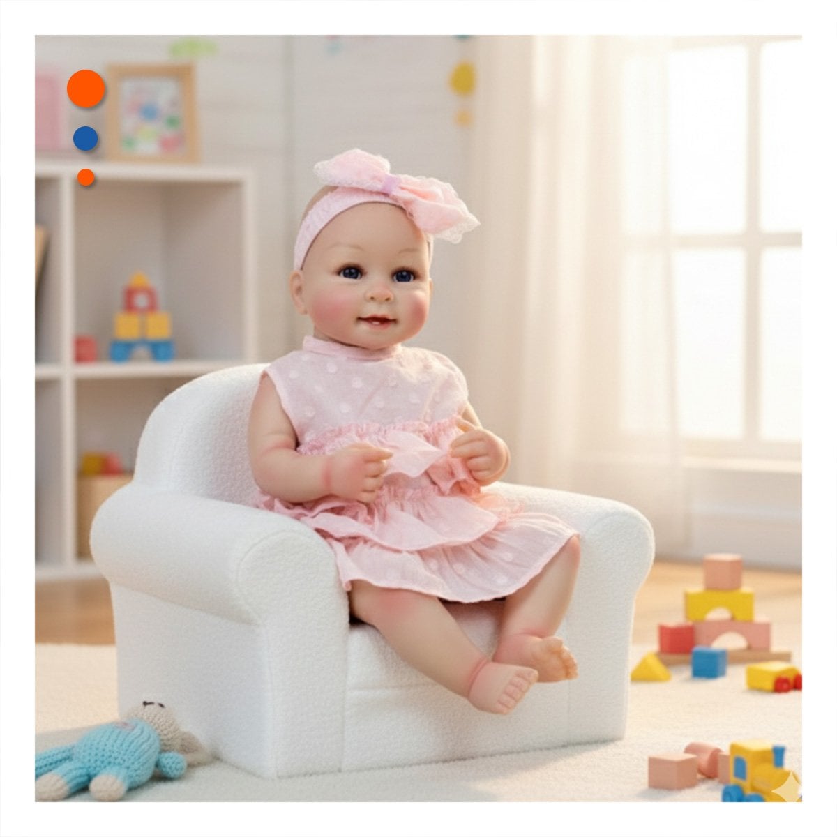MODELO INFANTIL REALISTA CON VESTIDO ROSADO VUELOS Y VINCHA PUNTITOS ACABADO TEXTIL Y+POST IT - 3