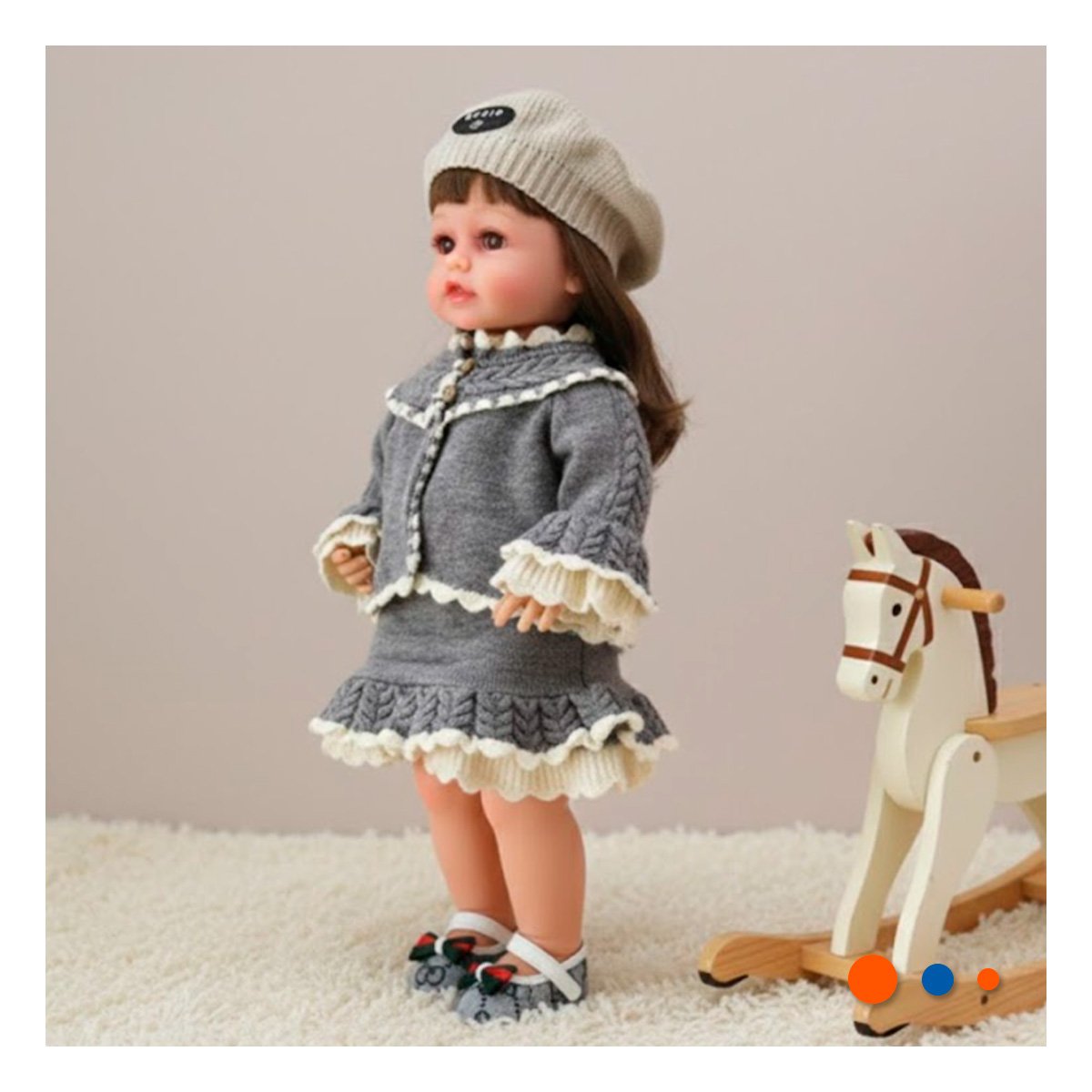 FIGURA YESSY CON VESTIDOS VOLANTES TEJIDO PLOMO 55CM CHOMPA ABRIGO Y+POST IT - 3
