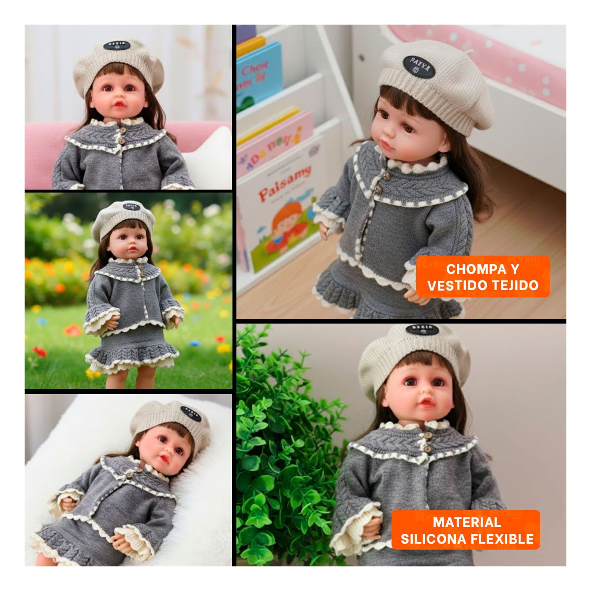 FIGURA YESSY CON VESTIDOS VOLANTES TEJIDO PLOMO 55CM CHOMPA ABRIGO Y+POST IT - 5
