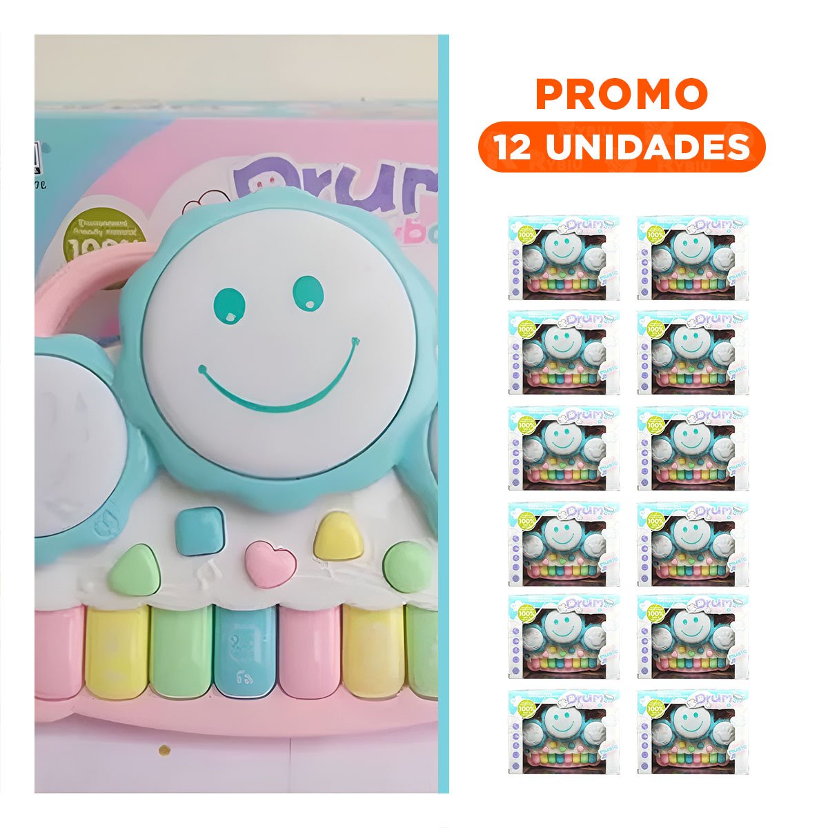PACK12 PIANOLA MUSICAL DIDACTICA DE SOL CON SONIDO SUAVE AZUL CLARO Y+REGALO STICKER - 1