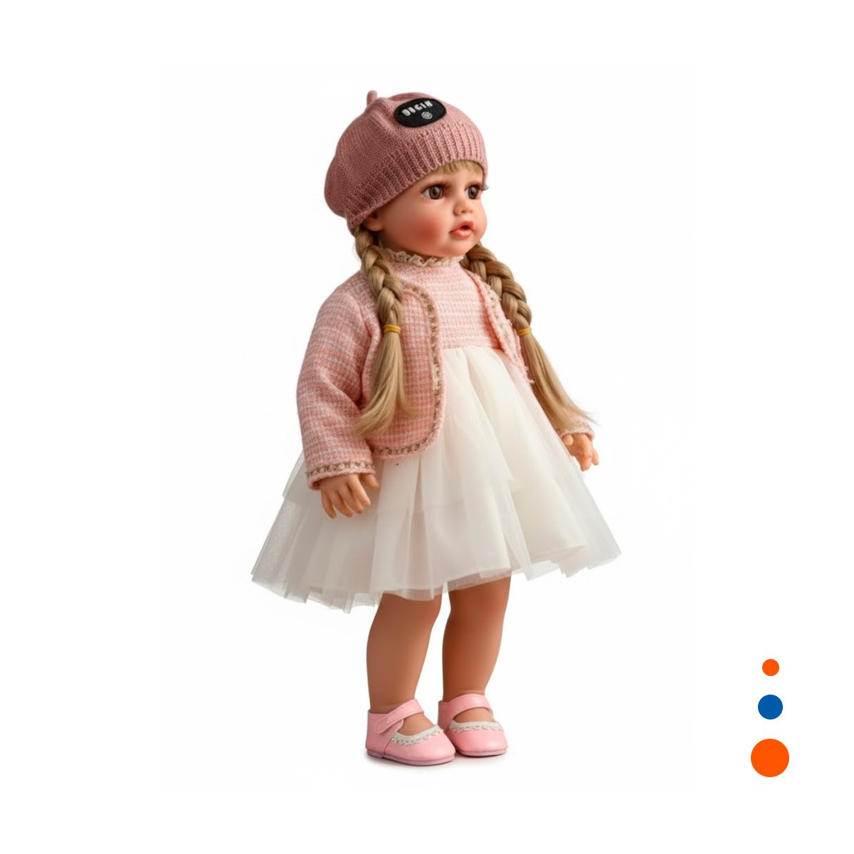 MUÑECA YESSY GRANDE ROSADO 55CM CON VESTIDO ELEGANTE Y GORRA TEJIDA Y+REGALO STICKER - 3