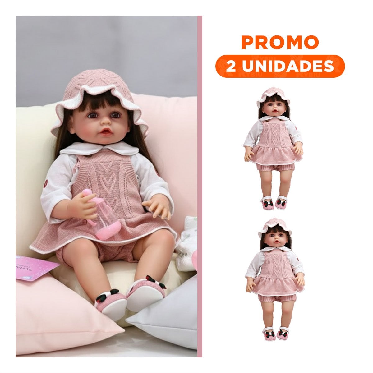 PACK2 TOP TEJIDO INFANTIL PARA BEBE EN ROSADO CON SHORT Y GORRO - 1