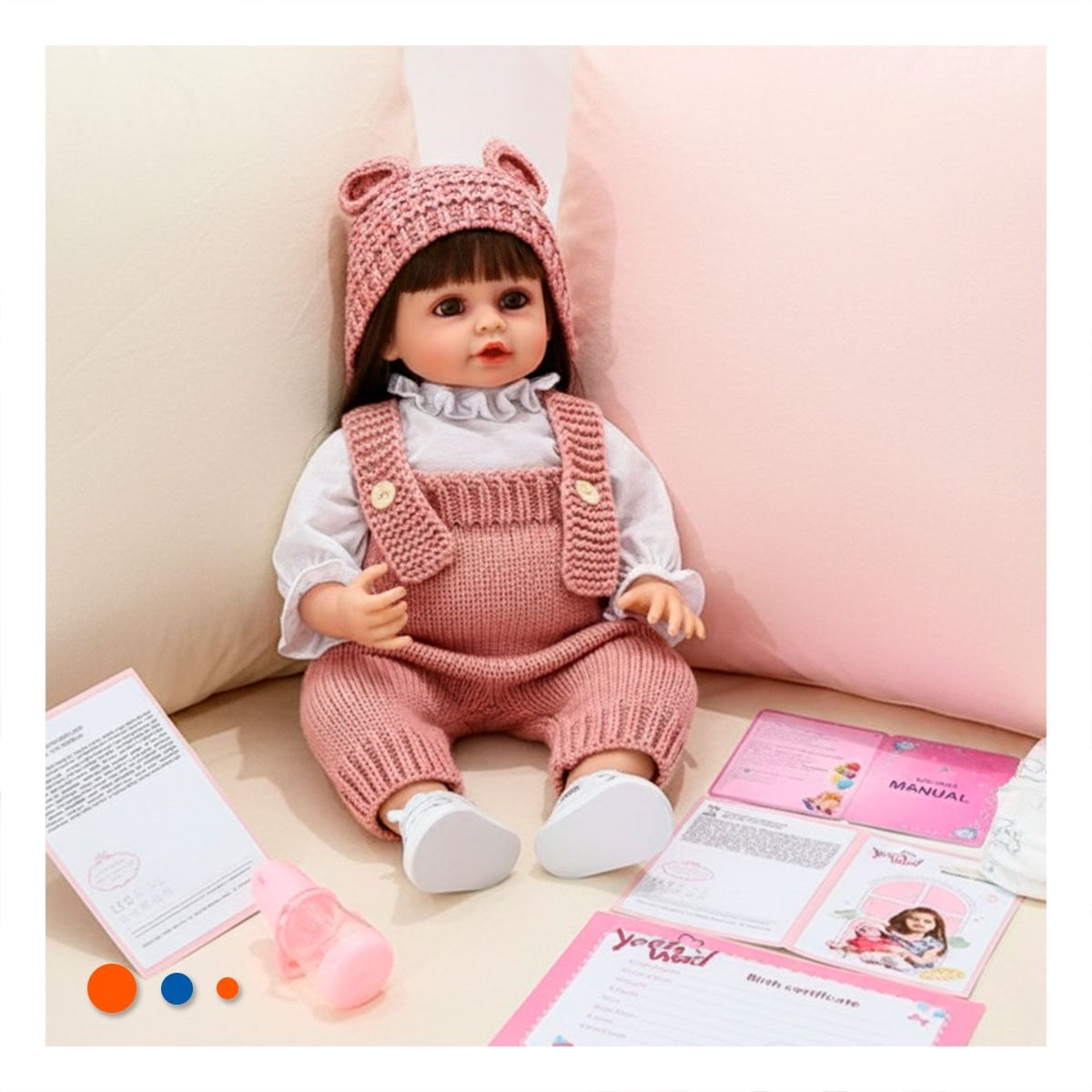 FIGURA YESSY CON ATUENDO TEJIDO Y GORRO OREJITAS ROSADO DE 55CM PARA ABRAZAR Y+REGALO STICKER - 2