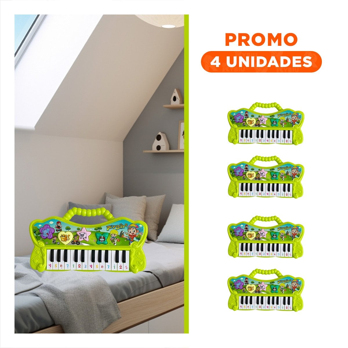 PACK4 TECLADO VERDE MUSICAL CON SONIDOS Y TECLAS PARA JUEGO ACTIVO Y+REGALO STICKER - 1