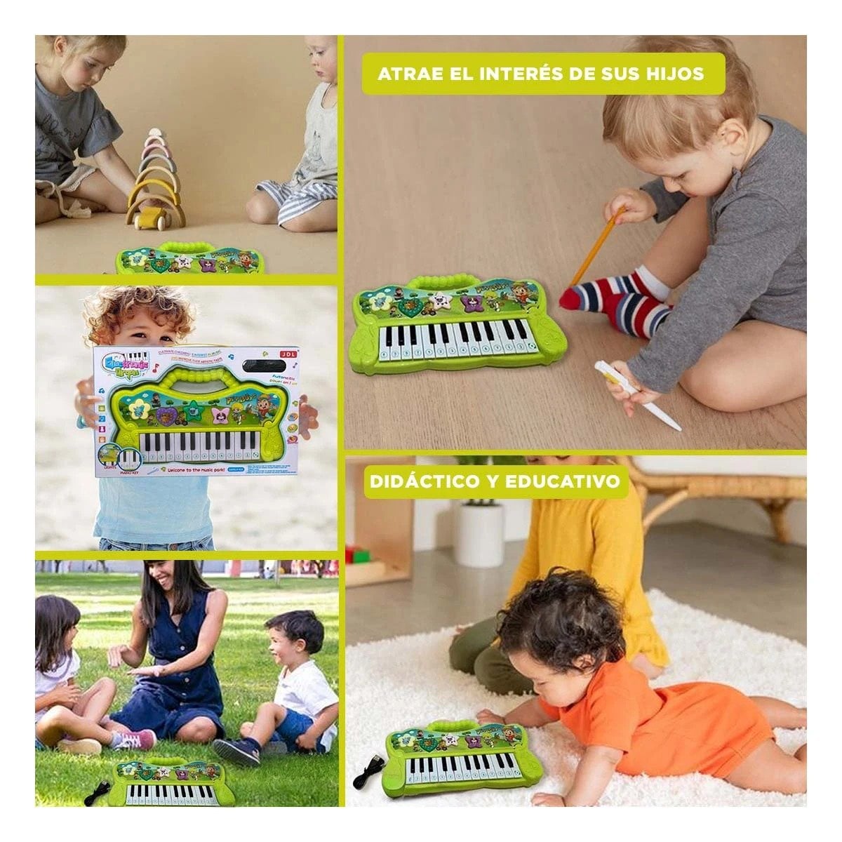 PACK4 TECLADO VERDE MUSICAL CON SONIDOS Y TECLAS PARA JUEGO ACTIVO Y+REGALO STICKER - 2