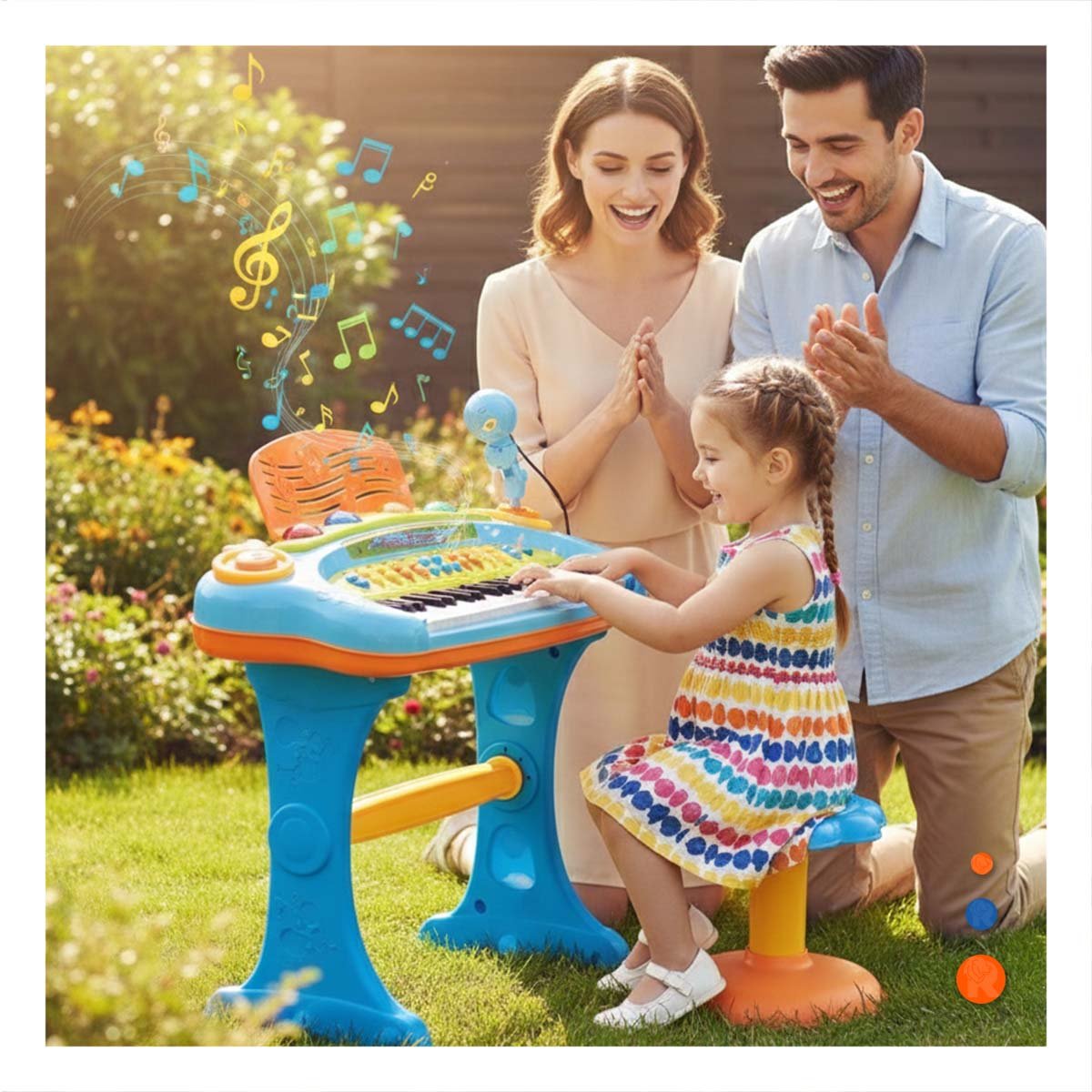 PACK2 OPCION MUSICAL INFANTIL PIANO CON MICROFONO Y SILLA CELESTE APRENDIZAJE Y+PAPEL REGALO - 5