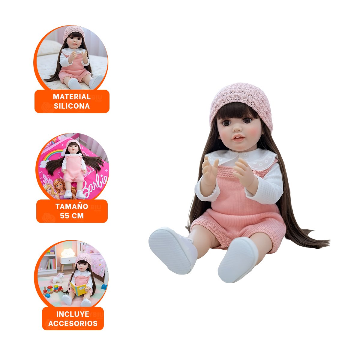 BEBE REAL INTELIGENTE CON VESTIDO OVEROL TEJIDO PARA JUEGO INFANTIL ROSADO 55CM - 3