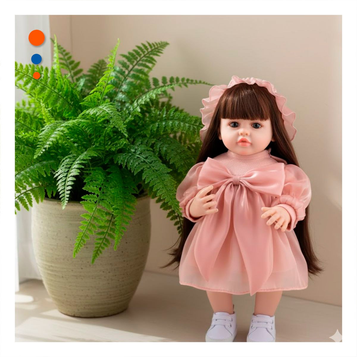 JUGUETE REAL INTELIGENTE TIPO MUNECA VESTIDO LAZO Y GORRO DE TULL ROSADO 55CM - 1
