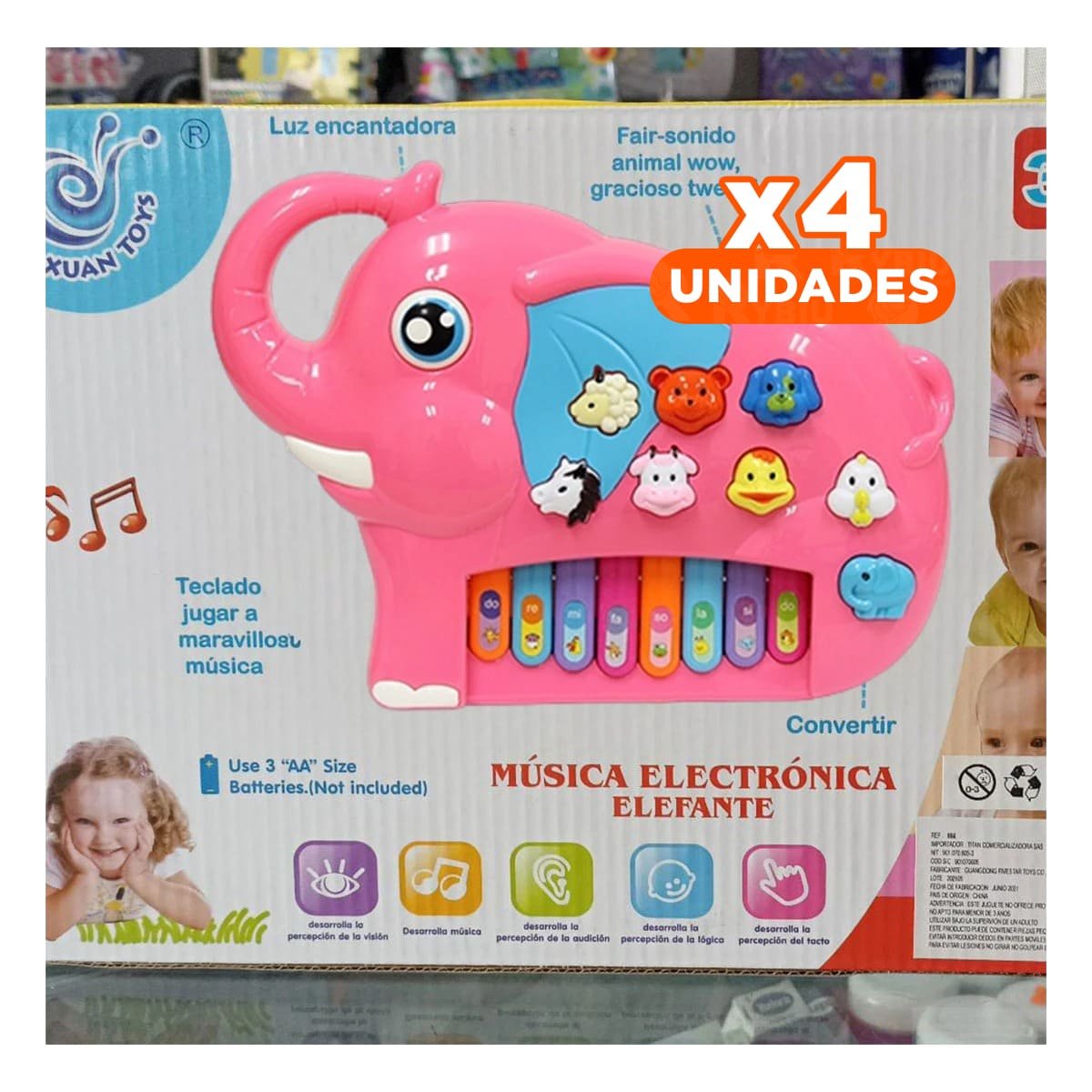 PACK4 VISUAL ELEFANTE DIDACTICO EN CAJA ROSADO PARA DESARROLLO SENSORIAL CASA - 1