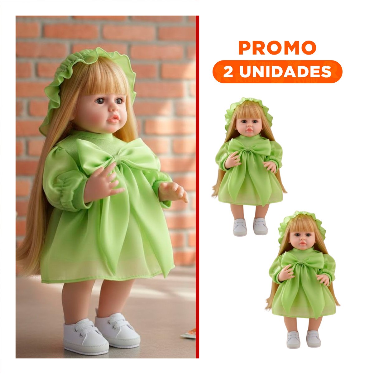 PACK2 BEBE INTELIGENTE PARA JUEGO INFANTIL CON DISEÑO DELICADO Y TULL VERDE 55CM - 1