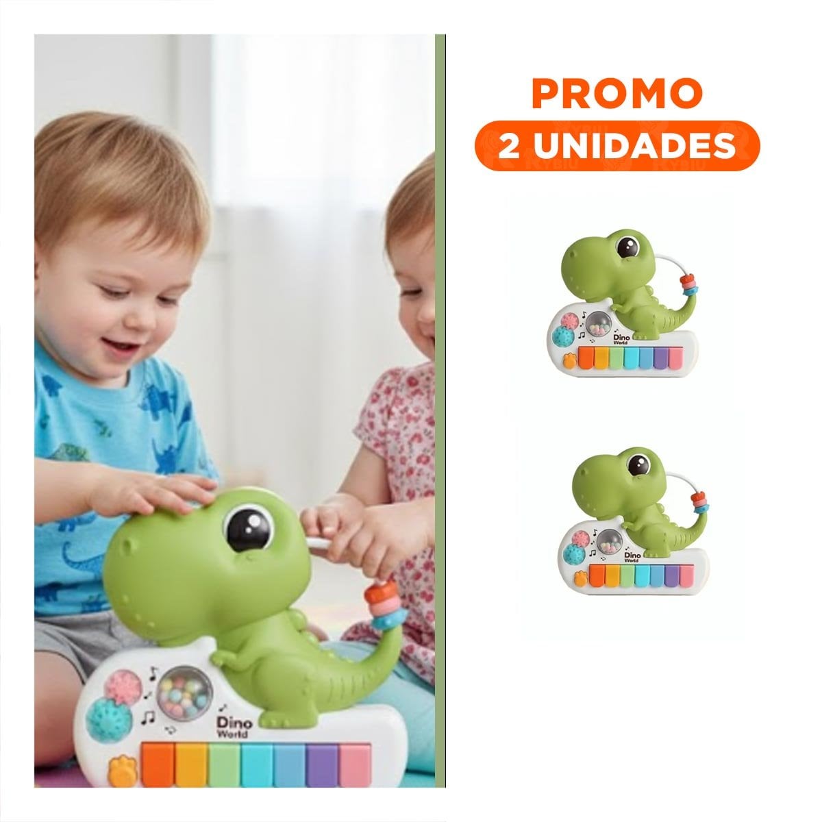 PACK2 INSTRUMENTO MUSICAL INTERACTIVO DINOSAURIO VERDE 17.5 CM - 1