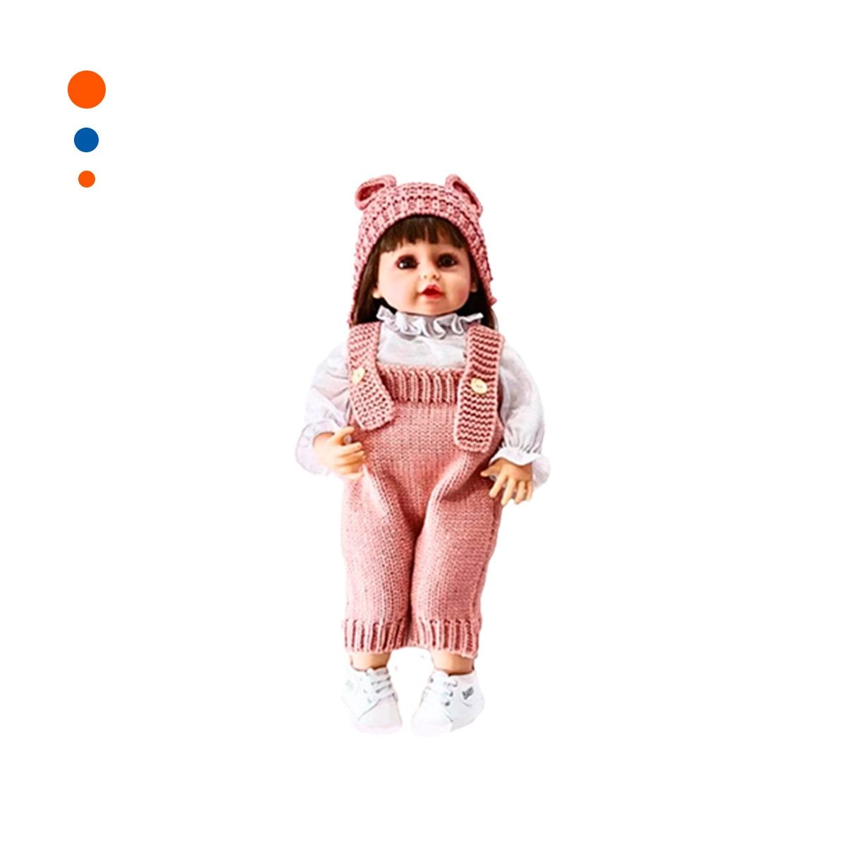 PACK2 JUGUETE YESSY CON OVEROL TEJIDO Y GORRO OREJITAS ROSADO 55CM TACTO SUAVE Y+REGALO STICKER - 2