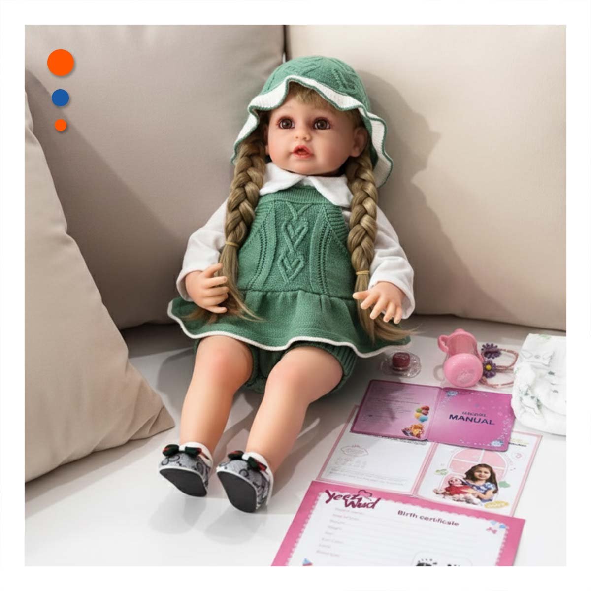 CAMISA TEJIDA DE BEBE EN VERDE CON SHORT Y GORRO PARA VESTIR - 1