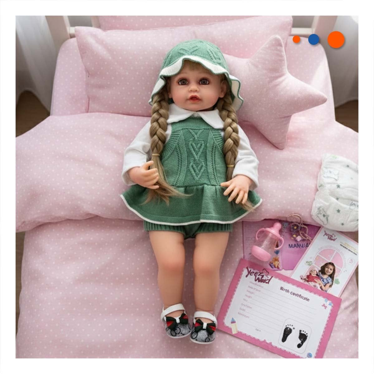 CAMISA TEJIDA DE BEBE EN VERDE CON SHORT Y GORRO PARA VESTIR - 2