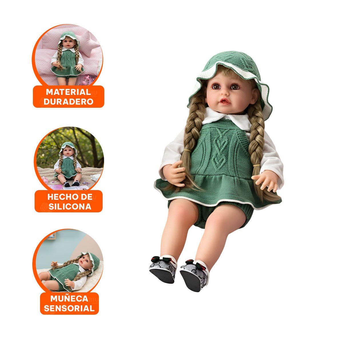 CAMISA TEJIDA DE BEBE EN VERDE CON SHORT Y GORRO PARA VESTIR - 3