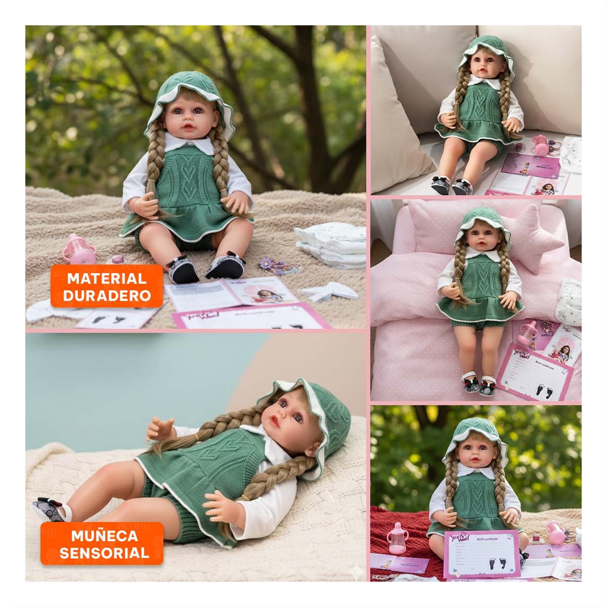 CAMISA TEJIDA DE BEBE EN VERDE CON SHORT Y GORRO PARA VESTIR - 5