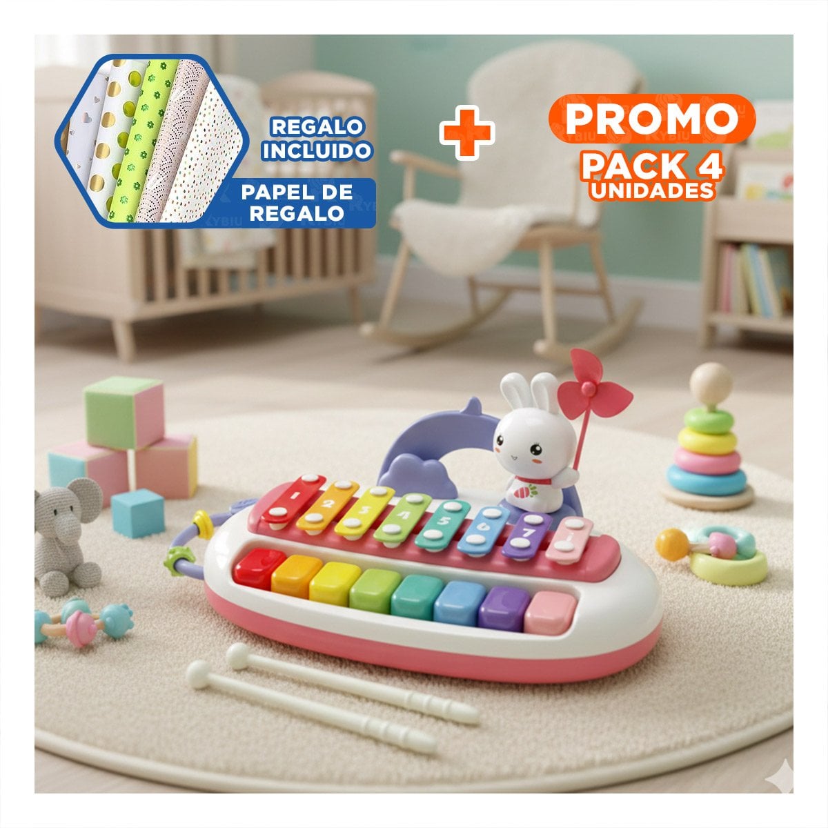 PACK4 PANEL DE ACTIVIDAD MUSICAL PARA INFANTES CON SONIDOS Y+PAPEL REGALO - 1
