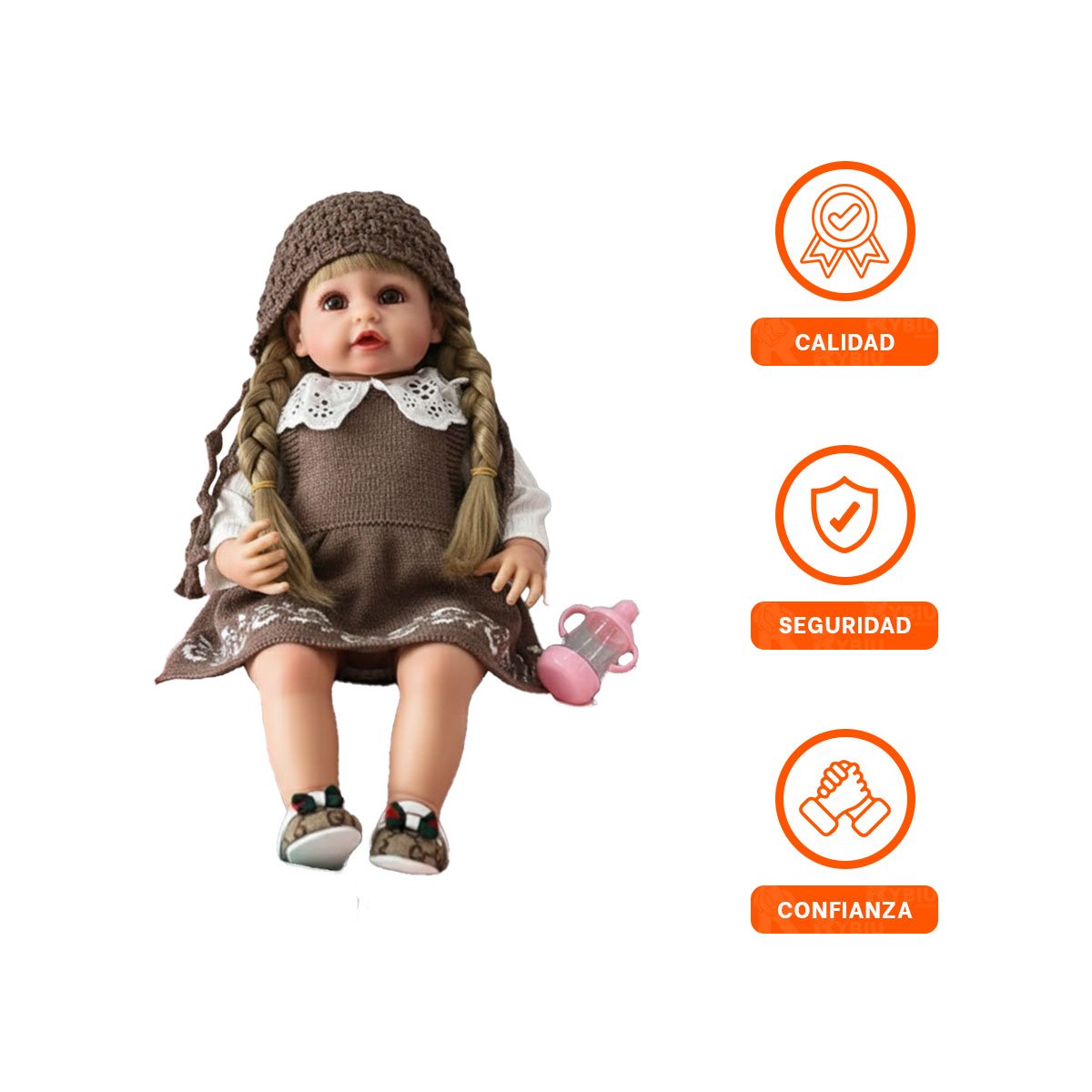 PRENDA INFANTIL MARRON TEJIDA CON VESTIDO Y GORRO SUAVE Y+LIGAS REGALO - 3