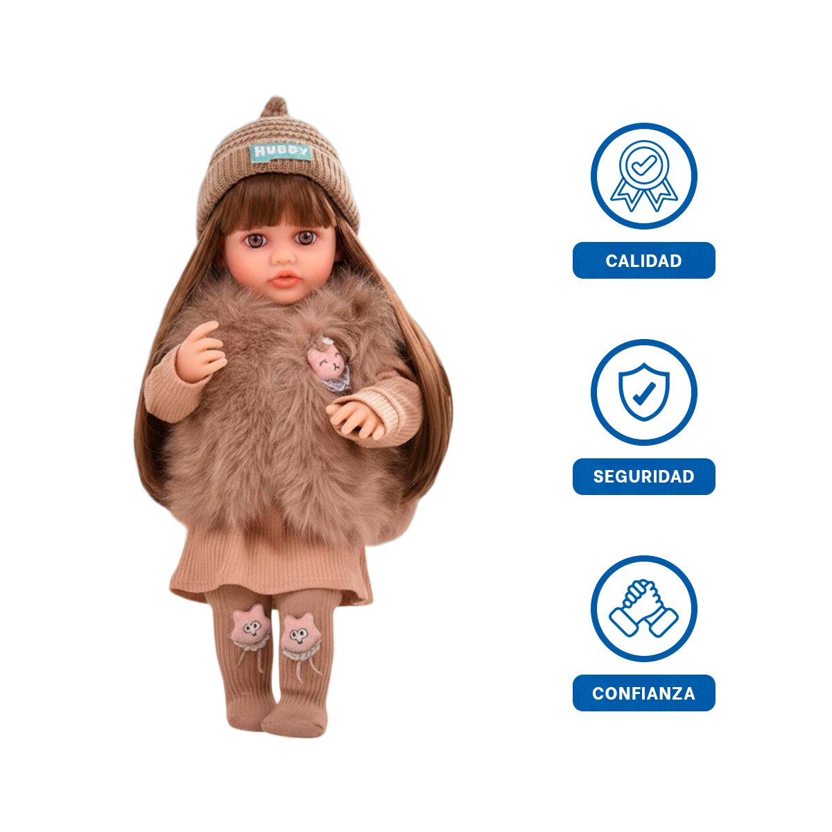 FIGURA YESSY CON PRENDAS MARRON REMOVIBLES Y ATUENDO INFANTIL COMPLETO 55CM Y+LIGAS REGALO - 3