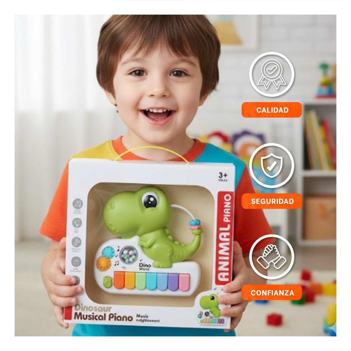 INSTRUMENTO MUSICAL INFANTIL DINOSAURIO 17.5 CM VERDE CON TECLAS Y+PAPEL REGALO - 3