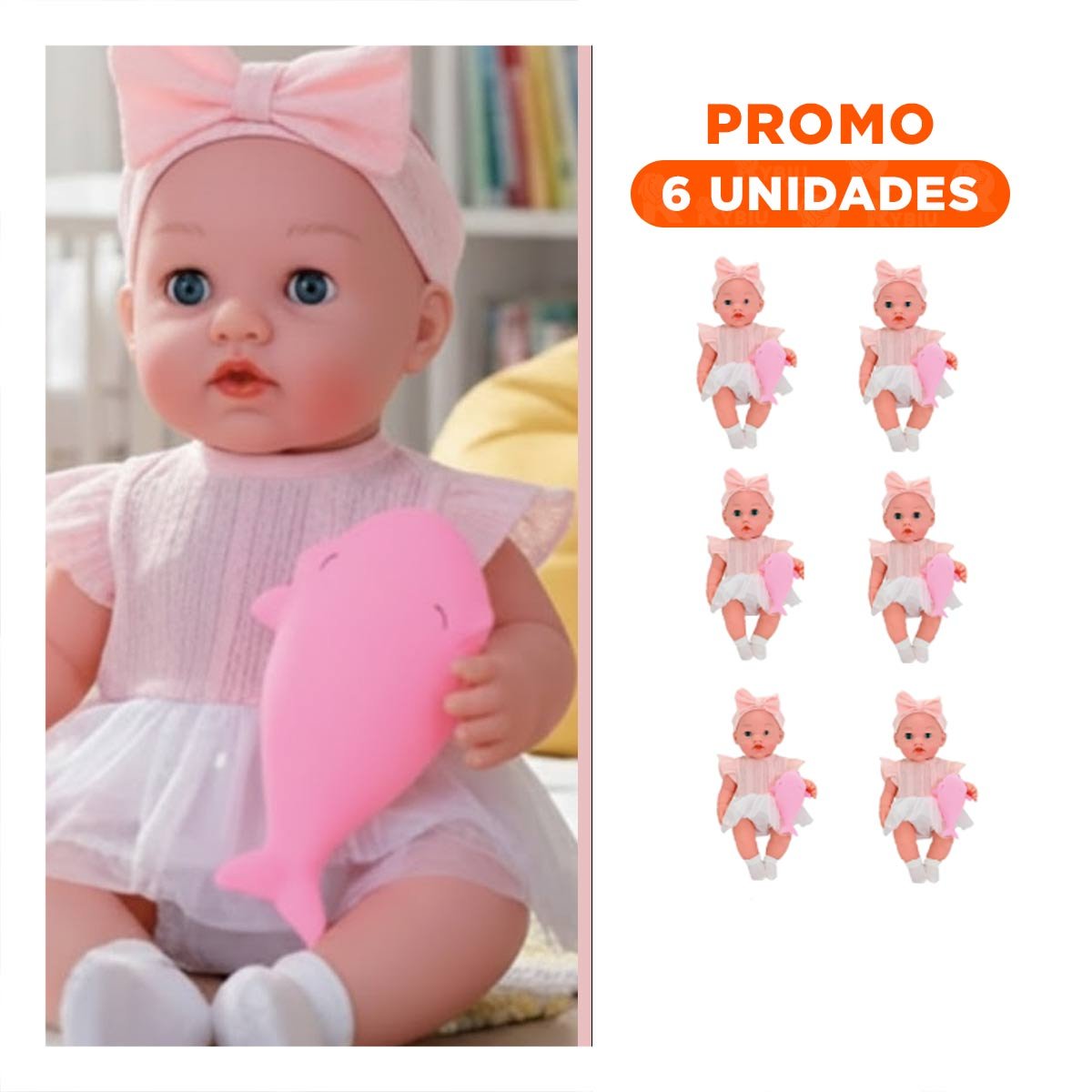 PACK6 JUGUETE TIERNO CON VESTIDO Y LAZO ACCESORIOS ROSADO PARA JUEGO CREATIVO - 1