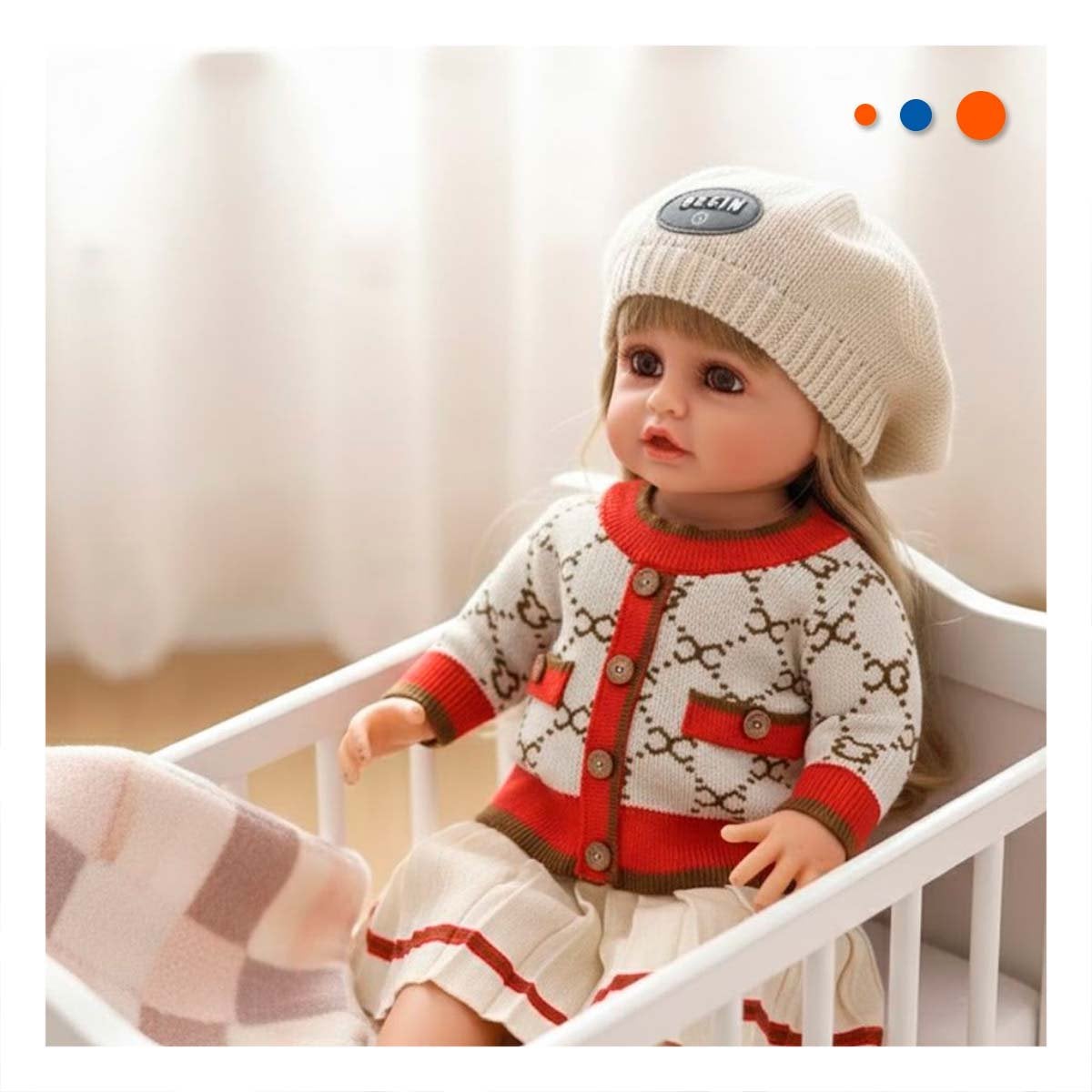PACK2 MODELO YESSY CON GORRO BEIGE Y ROJO 55CM CHOMPA TEJIDA Y+REGALO STICKER - 3
