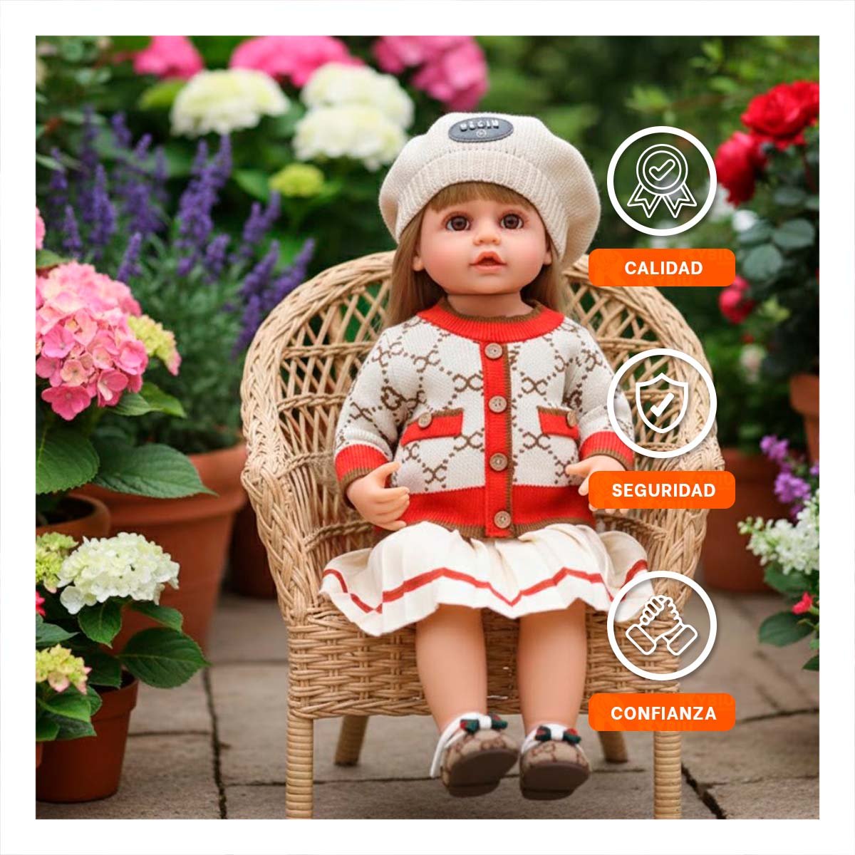 PACK2 MODELO YESSY CON GORRO BEIGE Y ROJO 55CM CHOMPA TEJIDA Y+REGALO STICKER - 5