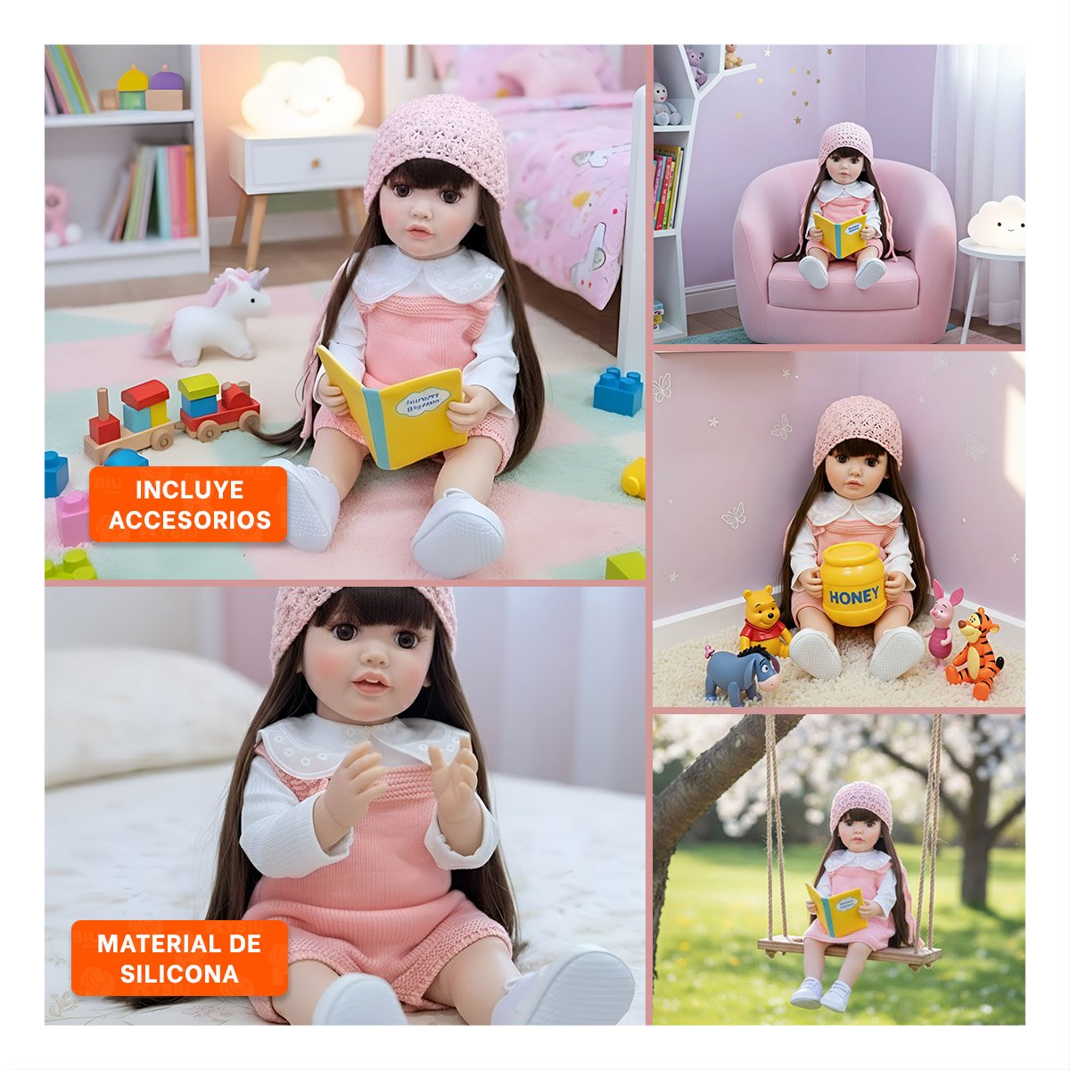 BEBE REAL INTELIGENTE CON DISEÑO TIERNO Y VESTIMENTA TEJIDA ROSADO 55CM Y+POST IT - 5