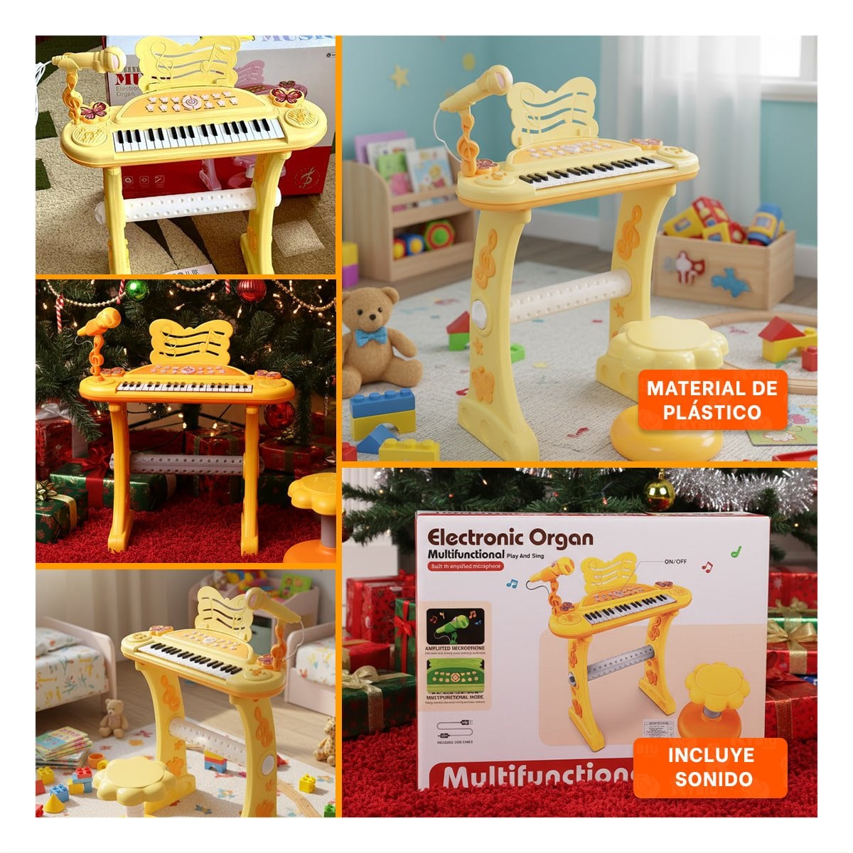 INSTRUMENTO DE JUGUETE CON MICROFONO Y SILLA AMARILLA PARA DIVERSION Y+POST IT - 1