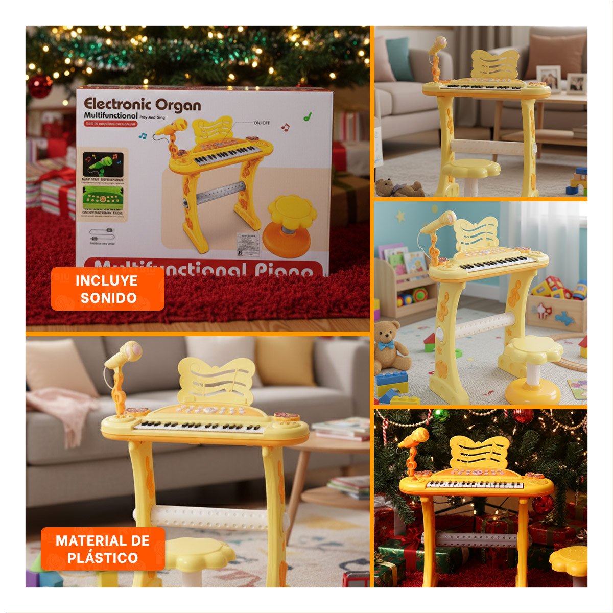 INSTRUMENTO DE JUGUETE CON MICROFONO Y SILLA AMARILLA PARA DIVERSION Y+POST IT - 5