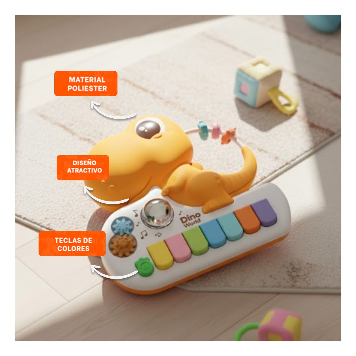 PACK4 SINTETIZADOR INFANTIL DE TECLAS MUSICALES DINOSAURIO AMARILLO 17.5 CM Y+REGALO STICKER - 5