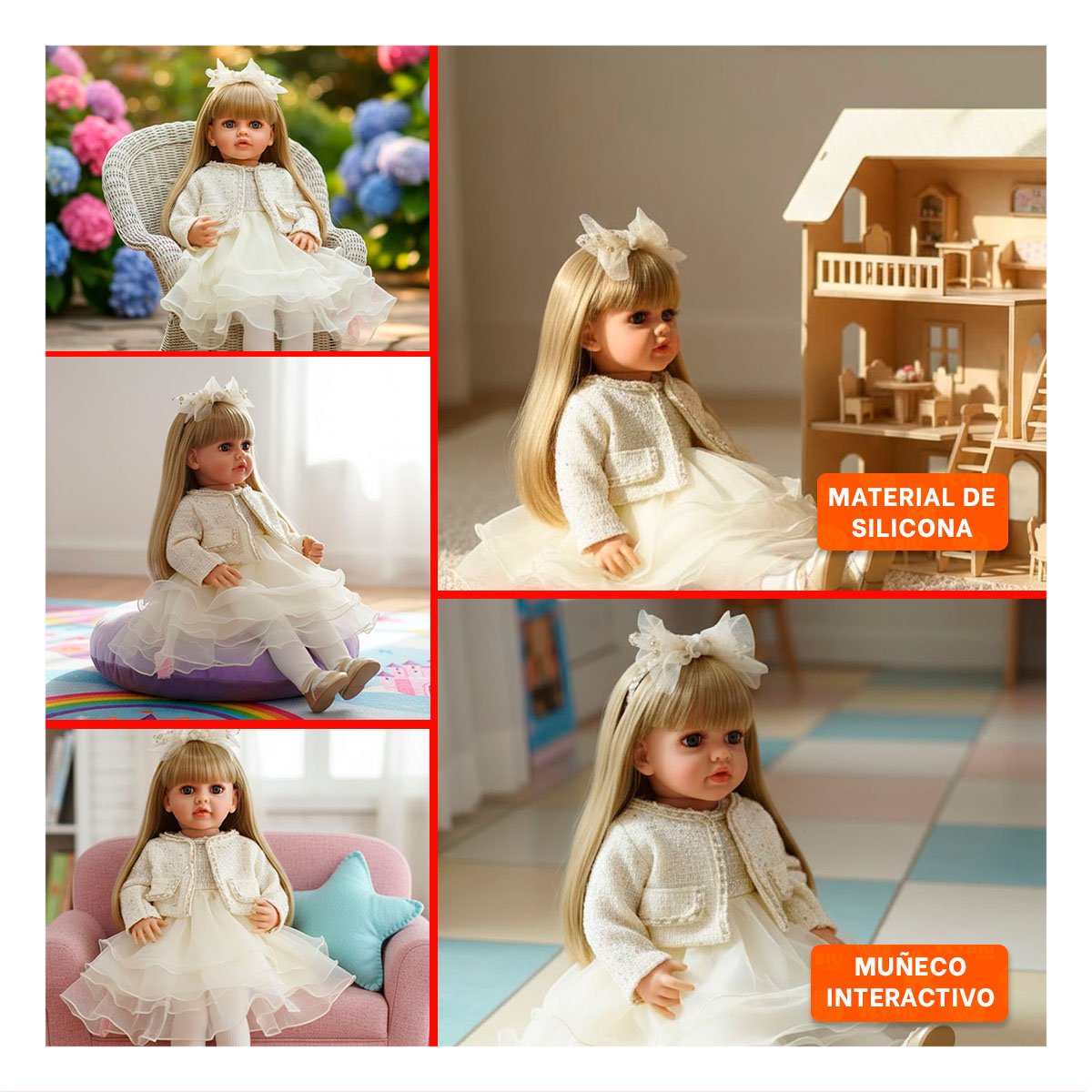 FIGURA YESSY 55CM CON PRESENCIA INFANTIL DELICADA Y VESTUARIO BLANCO Y+POST IT - 1