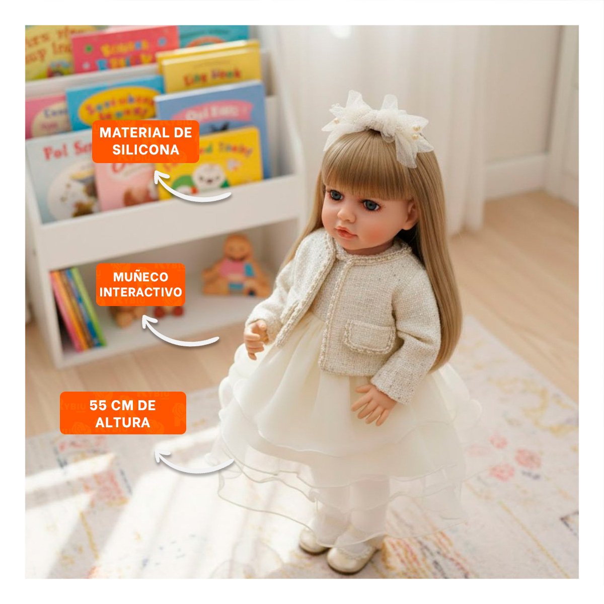 FIGURA YESSY 55CM CON PRESENCIA INFANTIL DELICADA Y VESTUARIO BLANCO Y+POST IT - 2