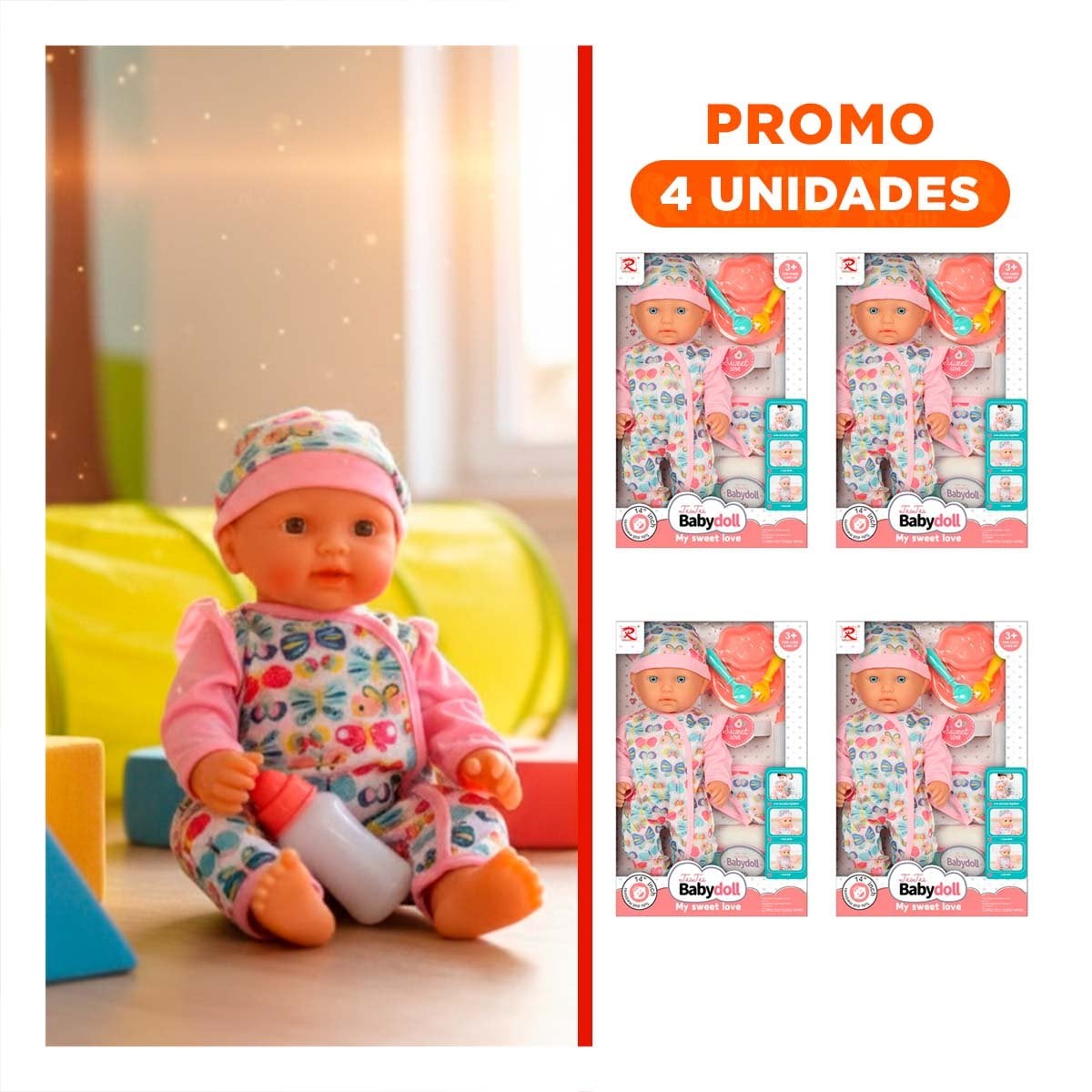 PACK4 PERSONAJE BEBES ENTERIZO CON MARIPOSAS Y ACCESORIOS ROSADO COLECCION Y+REGALO STICKER - 1