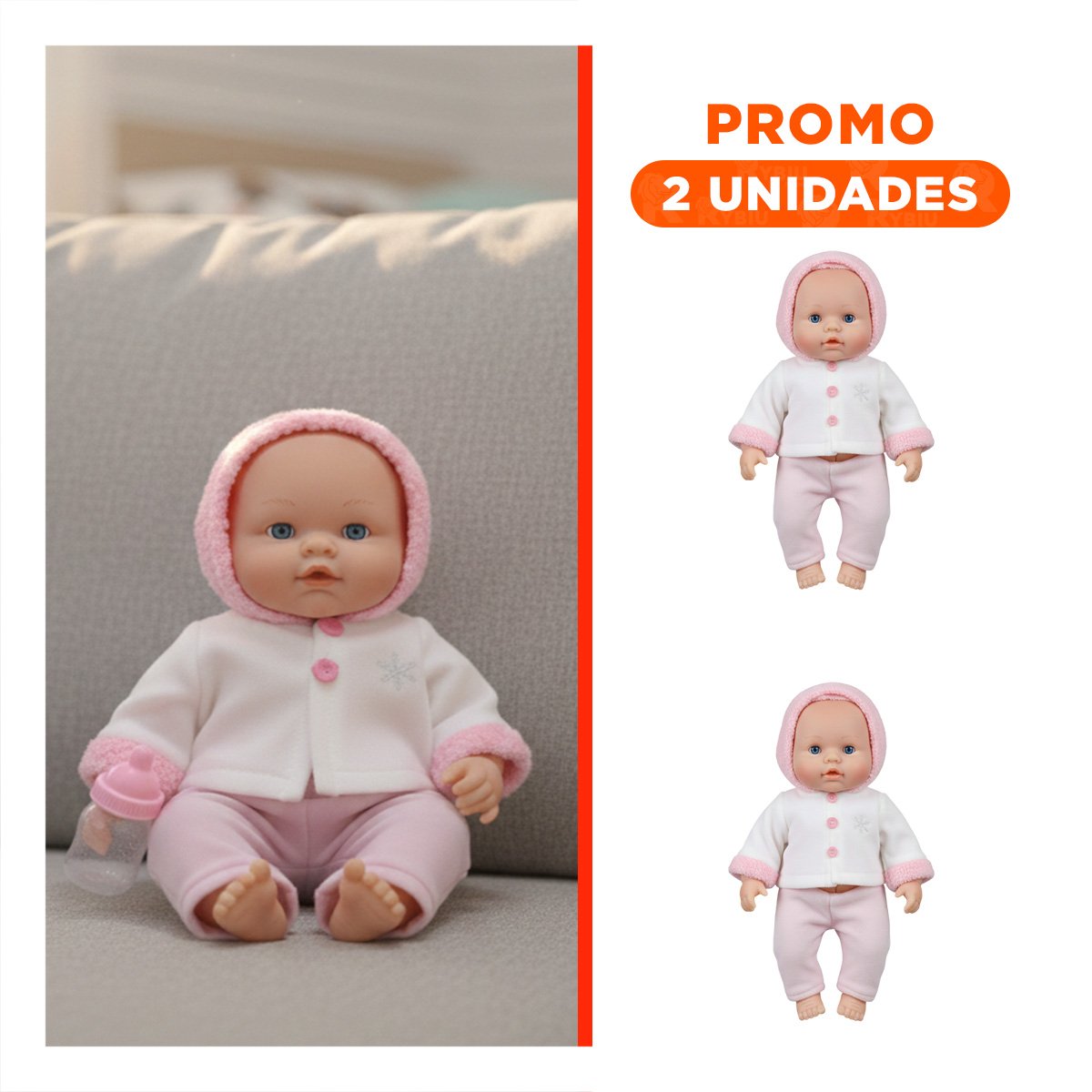 PACK2 MUNECA SUAVE ROSADA CON CHOMPA BOTONES FLORES PARA HOGAR - 1