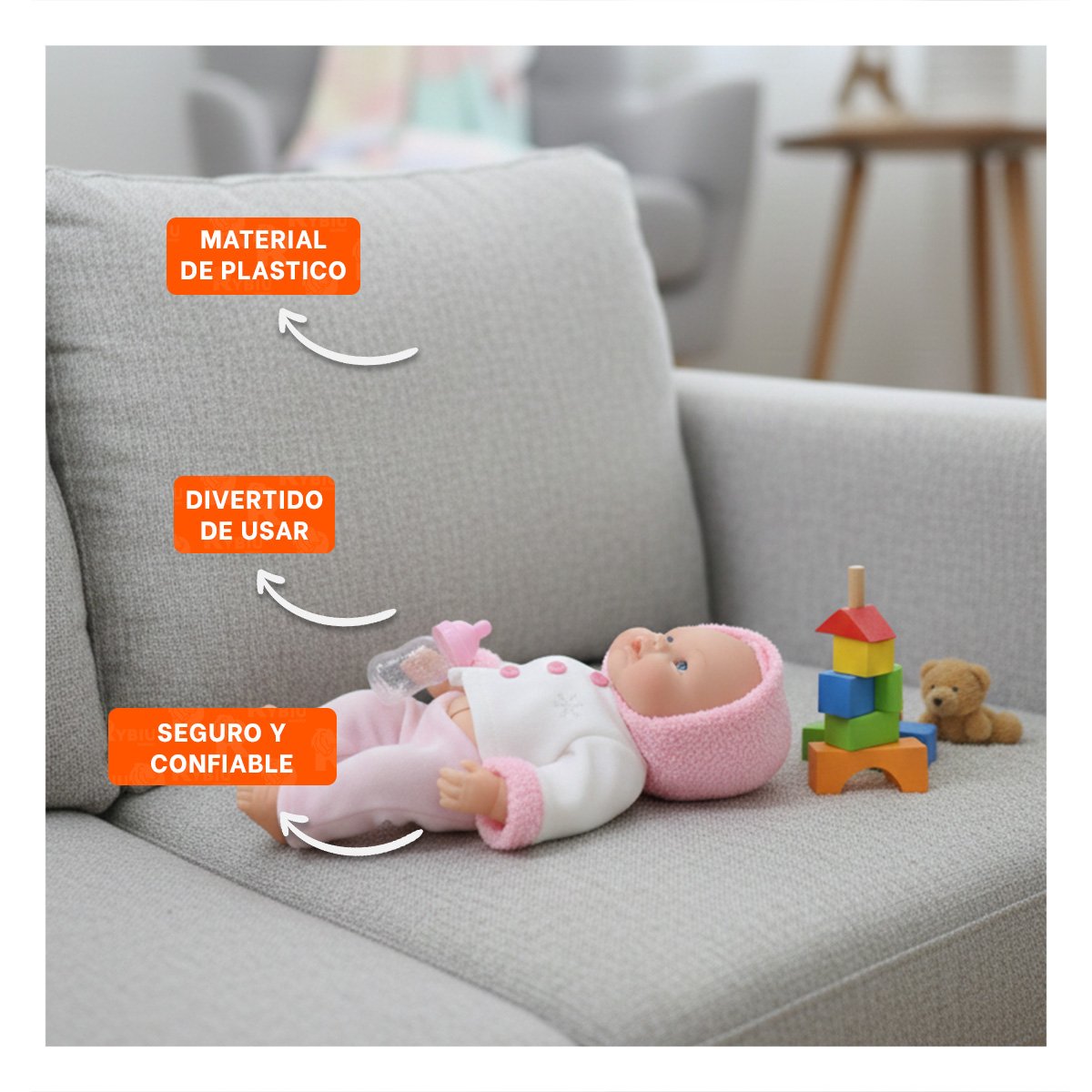 PACK2 MUNECA SUAVE ROSADA CON CHOMPA BOTONES FLORES PARA HOGAR - 5