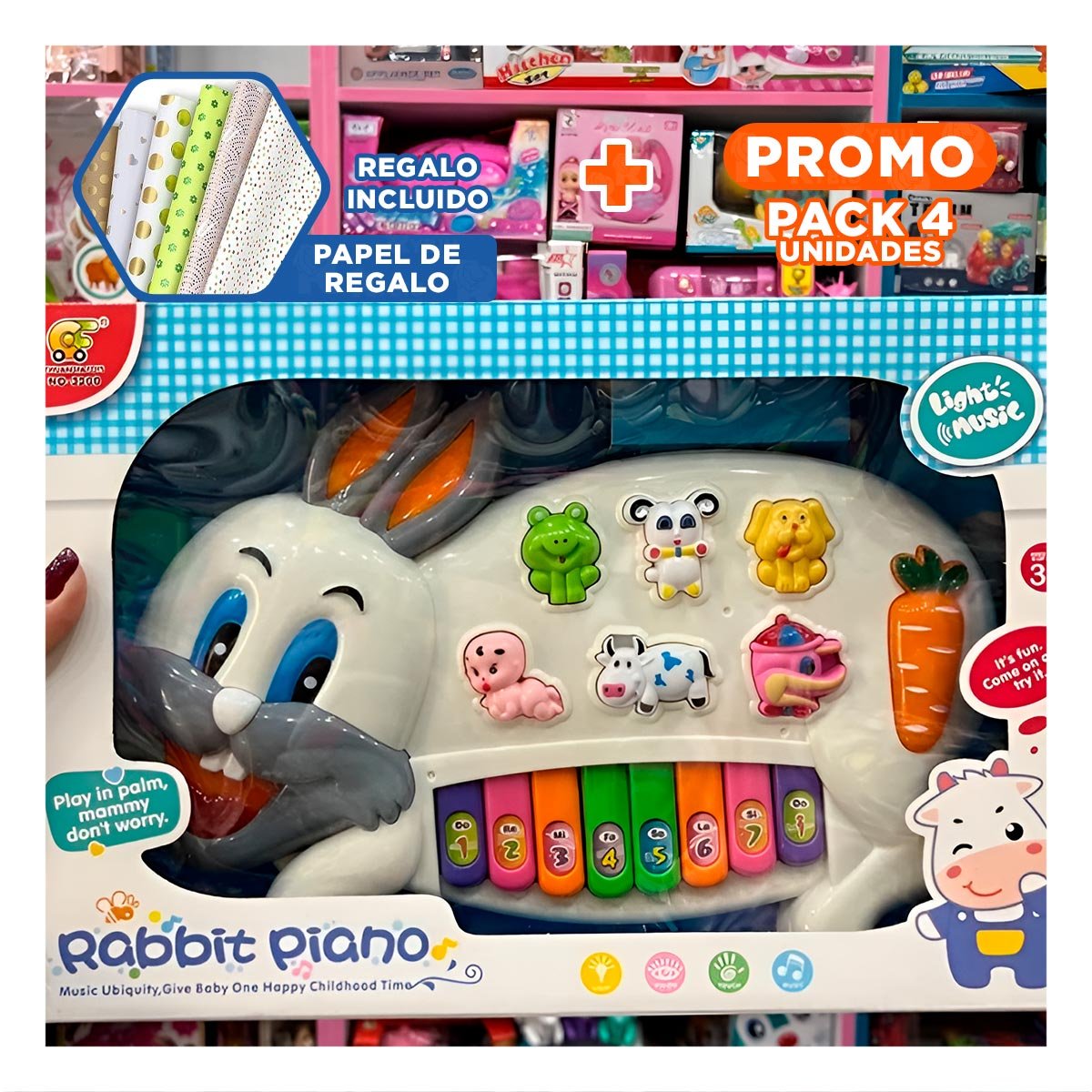 PACK4 PANEL EDUCATIVO CONEJO CON ANIMALES Y NUMEROS PARA USO DIARIO EN CASA Y+PAPEL REGALO - 1