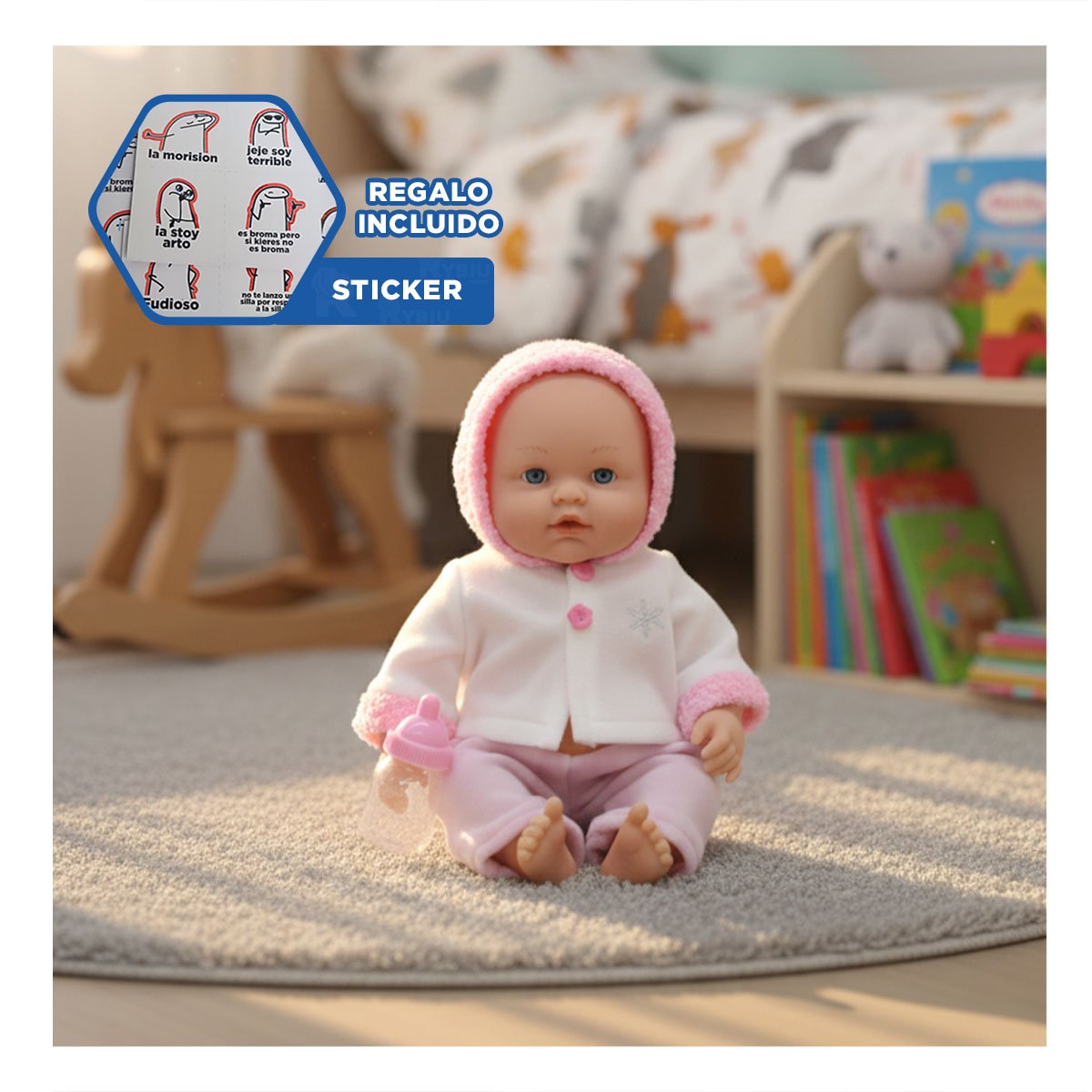 FIGURA DECORATIVA CON CHOMPA BOTONES FLORES ROSADO PARA CASA Y+REGALO STICKER - 1