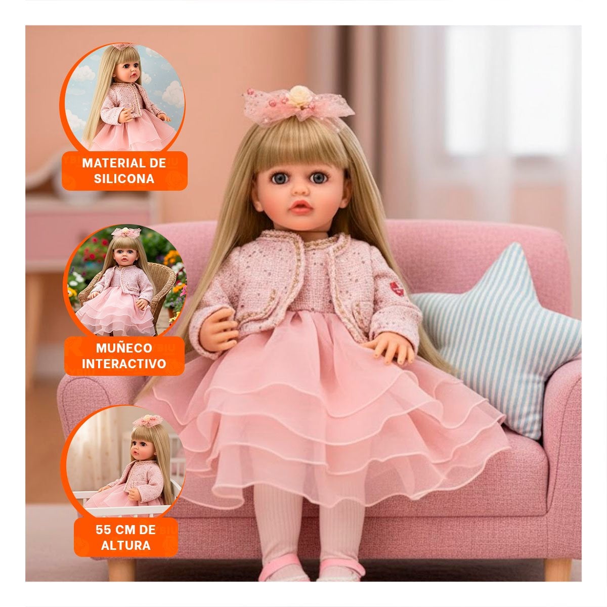 AMIGA YESSY CON ROPA ROSADA INFANTIL PENSADA PARA ACOMPANAMIENTO Y+PAPEL REGALO - 5