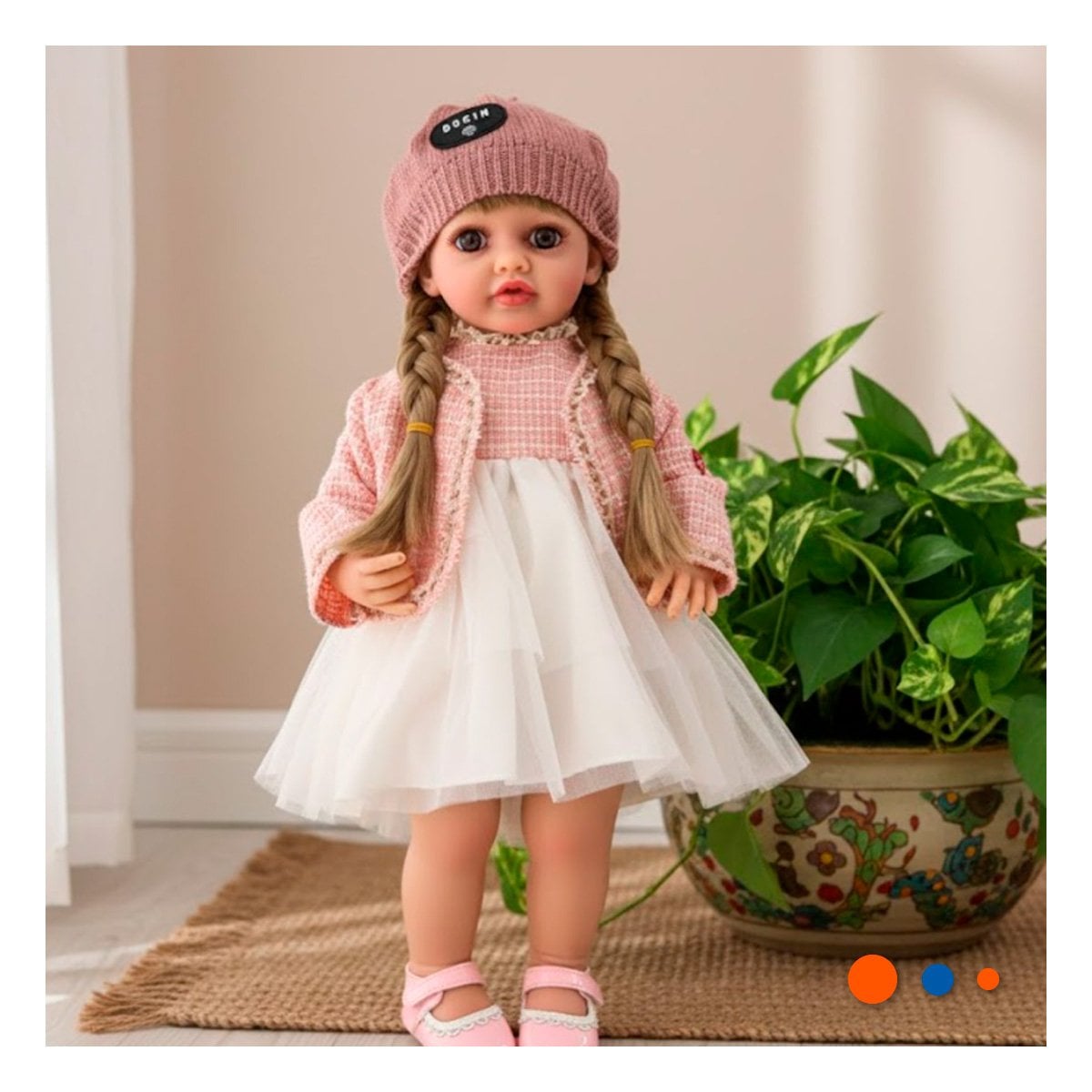 PACK2 PERSONAJE INFANTIL YESSY ROSADO 55CM CON VESTIDO DE TULL CHOMPA TWEED Y GORRA - 2