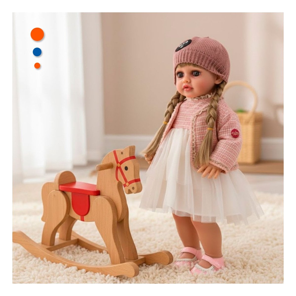 PACK2 PERSONAJE INFANTIL YESSY ROSADO 55CM CON VESTIDO DE TULL CHOMPA TWEED Y GORRA - 3