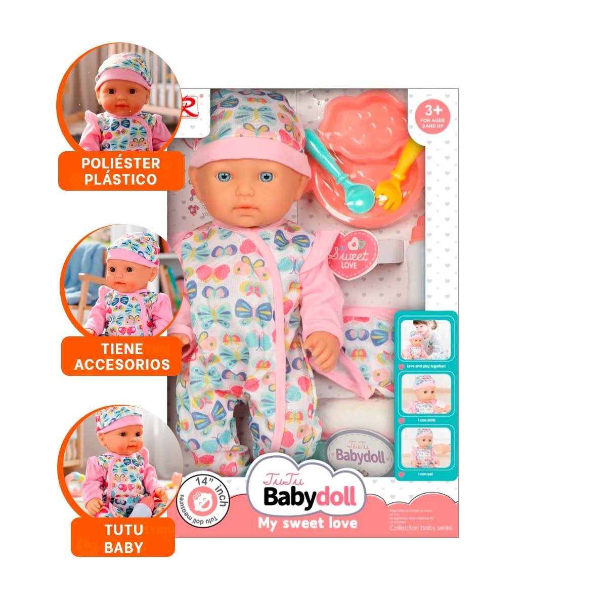 JUGUETE BEBES ENTERIZO CON MARIPOSAS Y ACCESORIOS ROSADO SUAVE PARA REGALO - 3